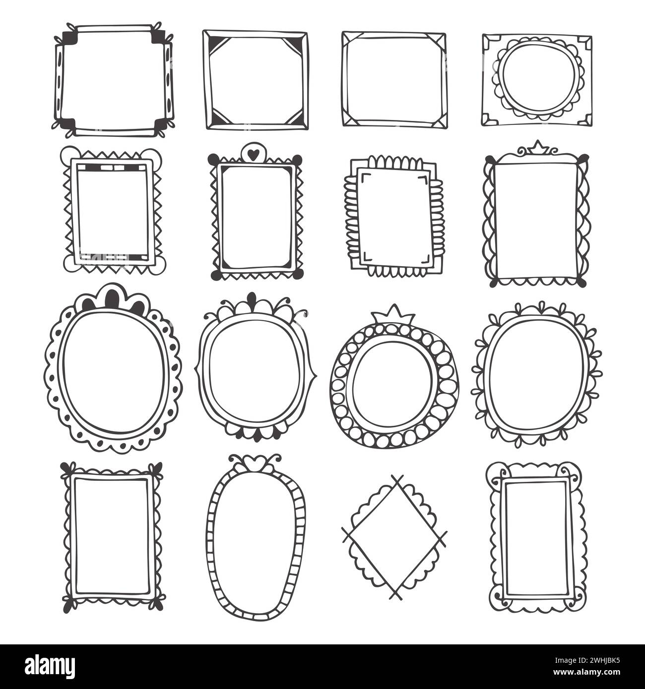 Set di cornici vintage, quadrati, elementi di design vettoriali con sfondi  bianchi disegnati a mano Immagine e Vettoriale - Alamy