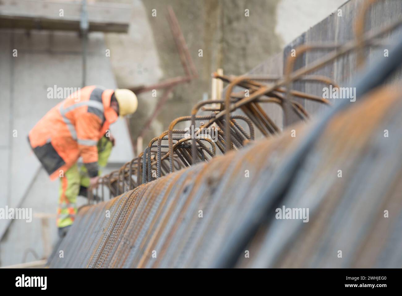 Acciaio di rinforzo o acciaio da costruzione per l'edilizia Foto Stock