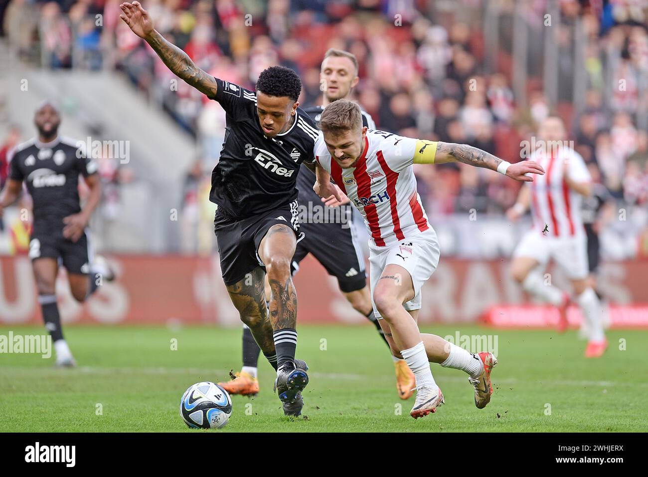 Cracovia, Polonia. 10 febbraio 2024. 2024.02.10 Cracovia Pilka nozna, PKO BP Ekstraklasa, sezon 2023/2024 Cracovia Cracovia - Radomiak Radom N/z Luiz Gustavo Novaes Palhares Luizao, Michal Rakoczy foto Krzysztof Porebski/PressFocus 2024.02.10 Krakow Football, campionato superiore polacco - primo livello, stagione 2023/24 Cracovia Cracovia Cracovia Cracovia - Radomiak Radom Luiz Gustavo al Novaes credito: Krzysztof Porebski/PressFocus Credit: SIPA USA/Alamy Live News Foto Stock