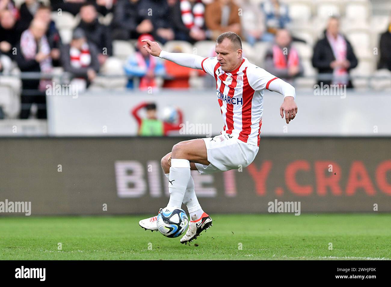 Cracovia, Polonia. 10 febbraio 2024. 2024.02.10 Cracovia Pilka nozna, PKO BP Ekstraklasa, sezon 2023/2024 Cracovia Cracovia Cracovia - Radomiak Radom N/z Pawel Jaroszynski foto Krzysztof Porebski/PressFocus 2024.02.10 Cracovia calcio, campionato polacco di primo livello, stagione 2023/24 Cracovia Cracovia Cracovia Cracovia - Radomiak Radom Pawel Jaroszynski Credit: Krzyszynski Credit: Krzysztof Poramski/USA Foto Stock