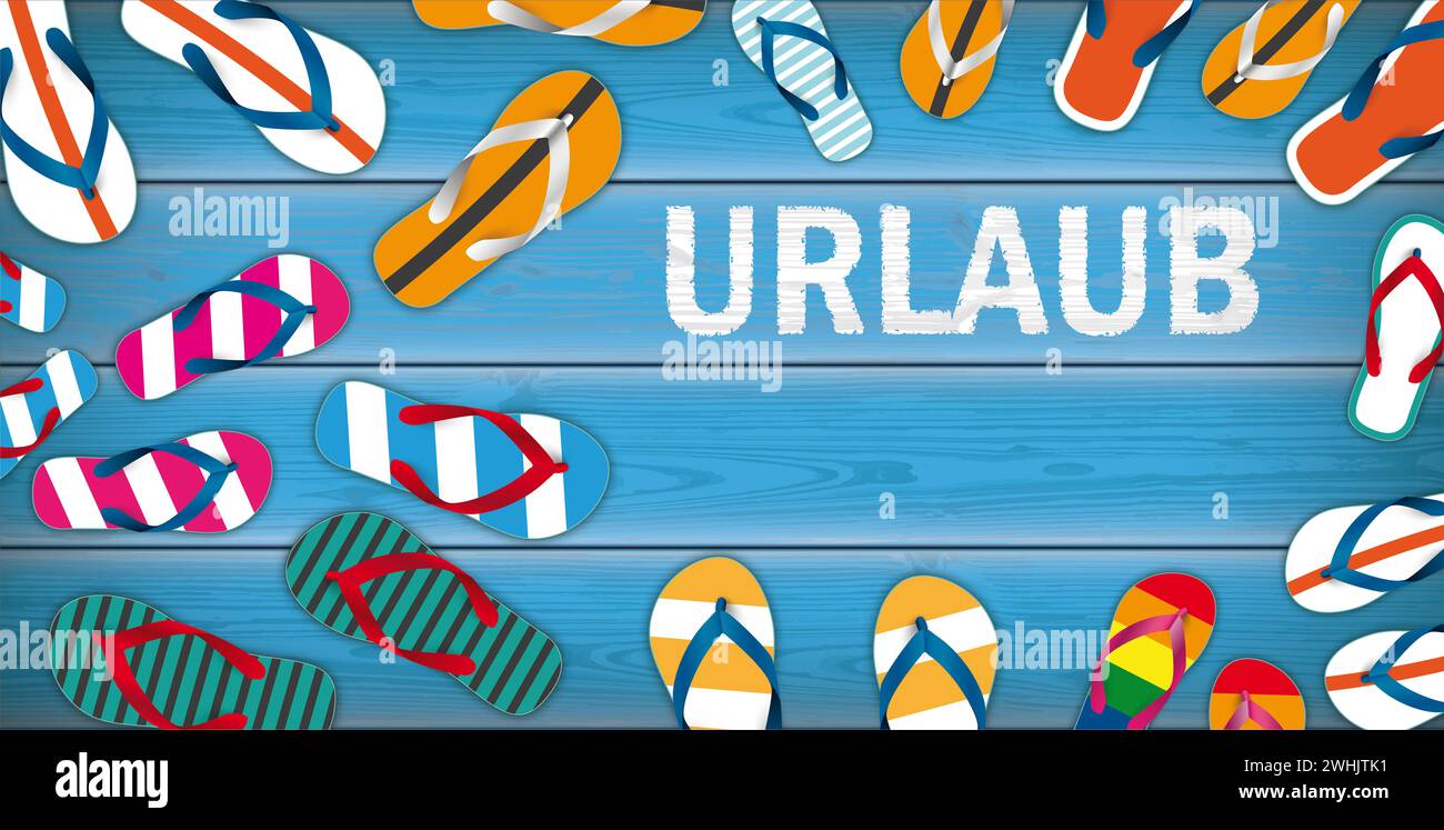Testo tedesco Wir machen Urlaub, Traduci andiamo in vacanza. File vettoriale EPS 10. Foto Stock