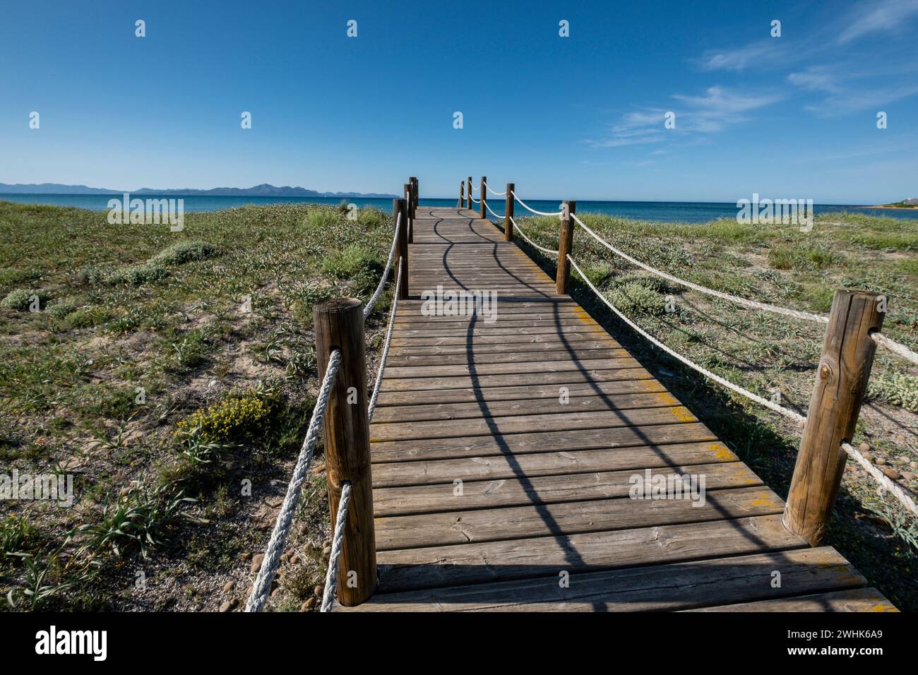 Sentiero in legno per proteggere le dune Foto Stock