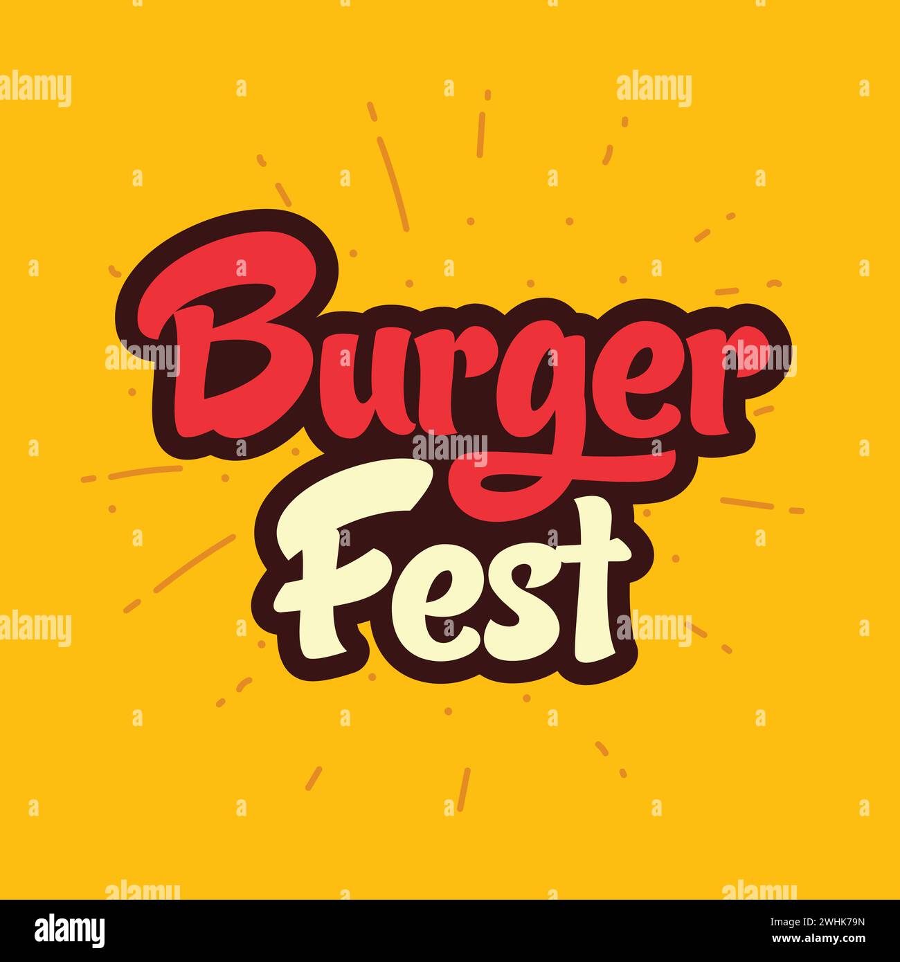 Burger Fest logo tipografico per il ristorante in vendita hamburger. Burger fest testo retrò modificabile su sfondo giallo. Illustrazione Vettoriale