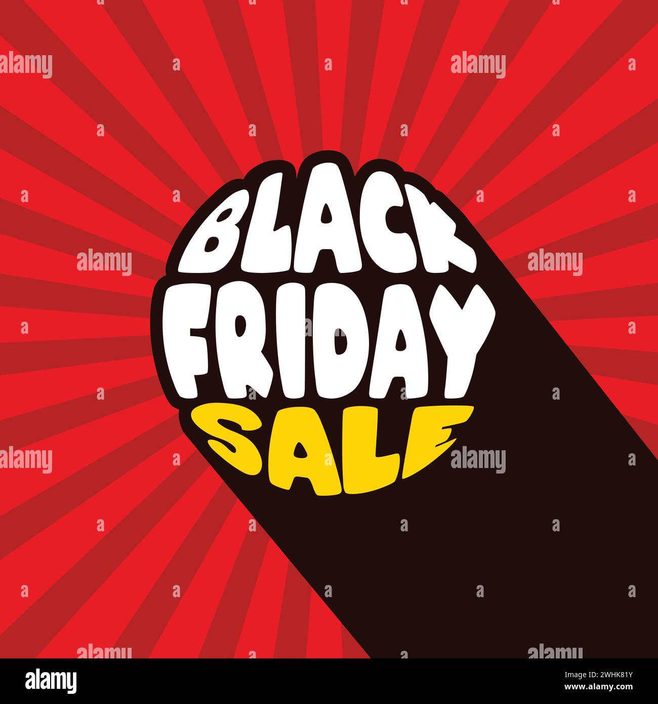 Sconti Black Friday: Tipografia in grassetto retrò con tag rotondo. Grande offerta, banner di promozione aziendale, modello, volantino, poster. Simbolo e simbolo della vendita del venerdì Illustrazione Vettoriale