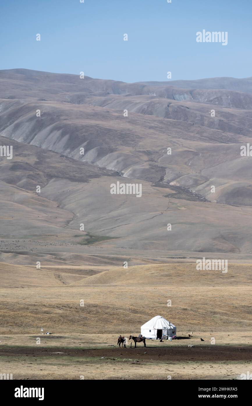 Yurt, altopiani, Kirghizistan Foto Stock