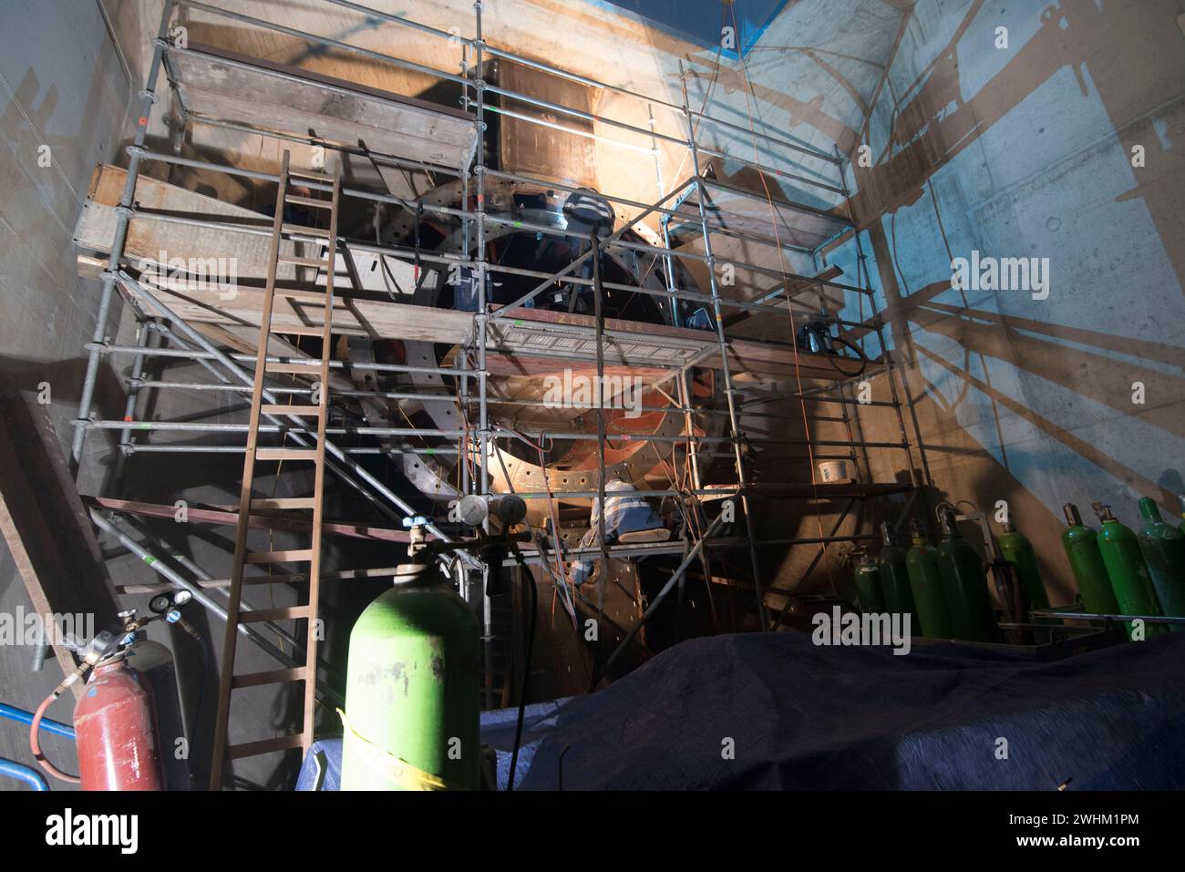 Ponteggi per lavori di costruzione di un edificio Foto Stock