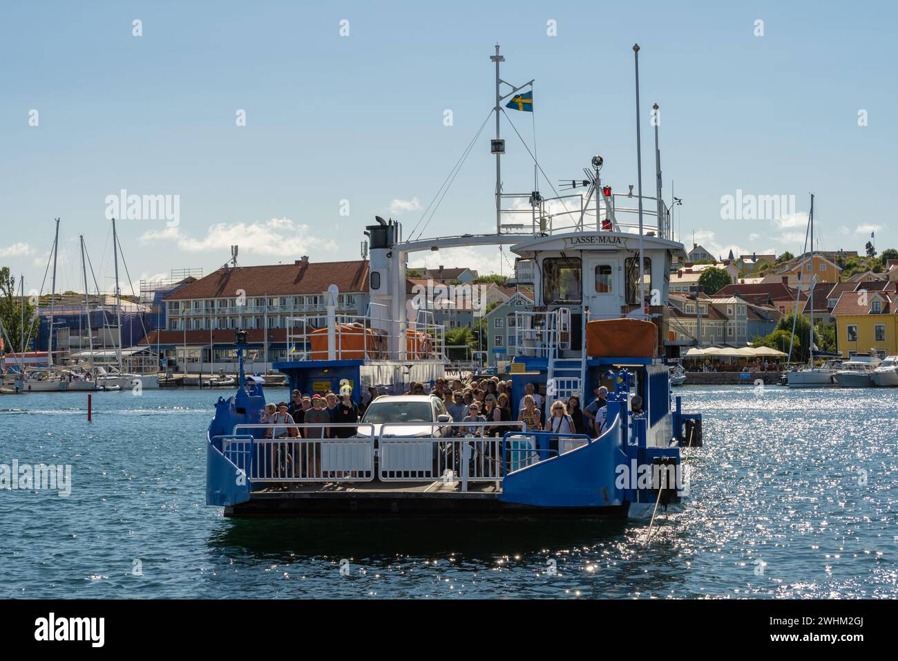 Marstrand, Svezia - 15 luglio 2022: Funivia Marstrandsf'rjan tra Ko'n e Marstrands'n Foto Stock