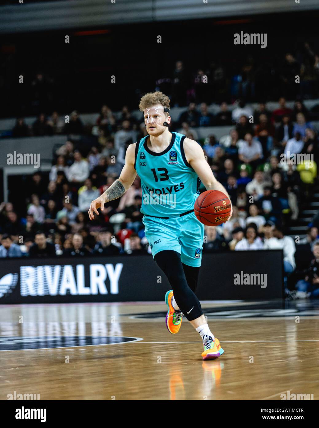 I London Lions giocano a Wolves Vilnius nelle fasi a gironi dell'Eurocup presso l'arena Copper Box di Londra, Regno Unito. I London Lions perdono 80-85 in una partita serrata. &Febbraio 2024. Kristupas Zemaitis dei lupi. copyright caroljmoir/alamy Foto Stock