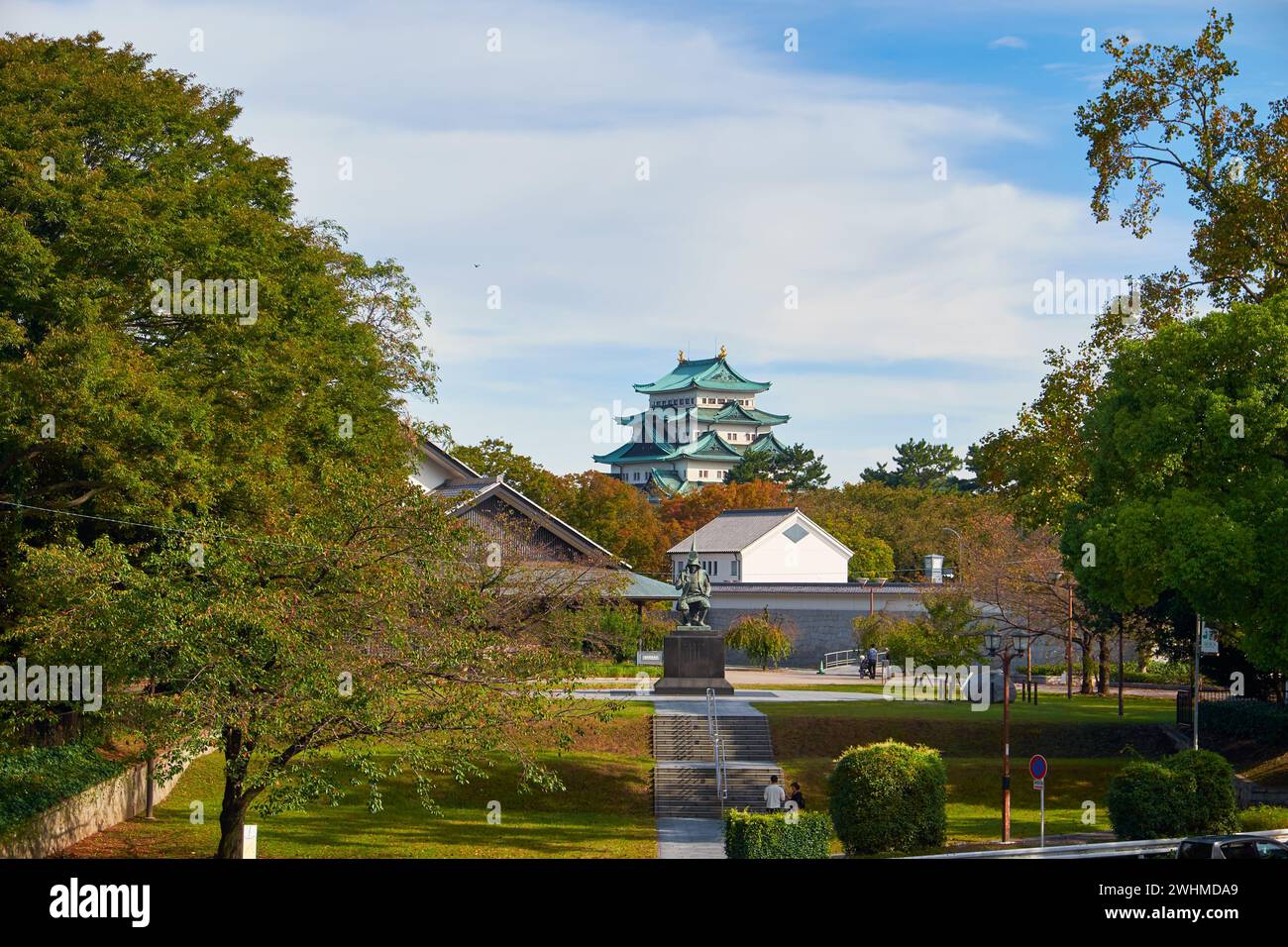 Una statua di Kato Kiyomasa, un esperto costruttore del castello di Nagoya. Nagoya. Giappone Foto Stock