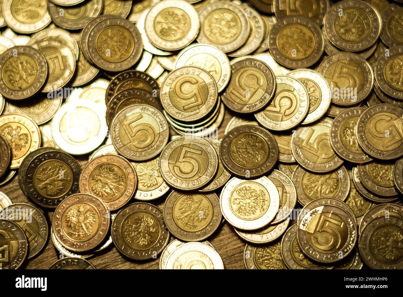 Monete polacche. Soldi polacchi. Valuta polacca. Foto Stock