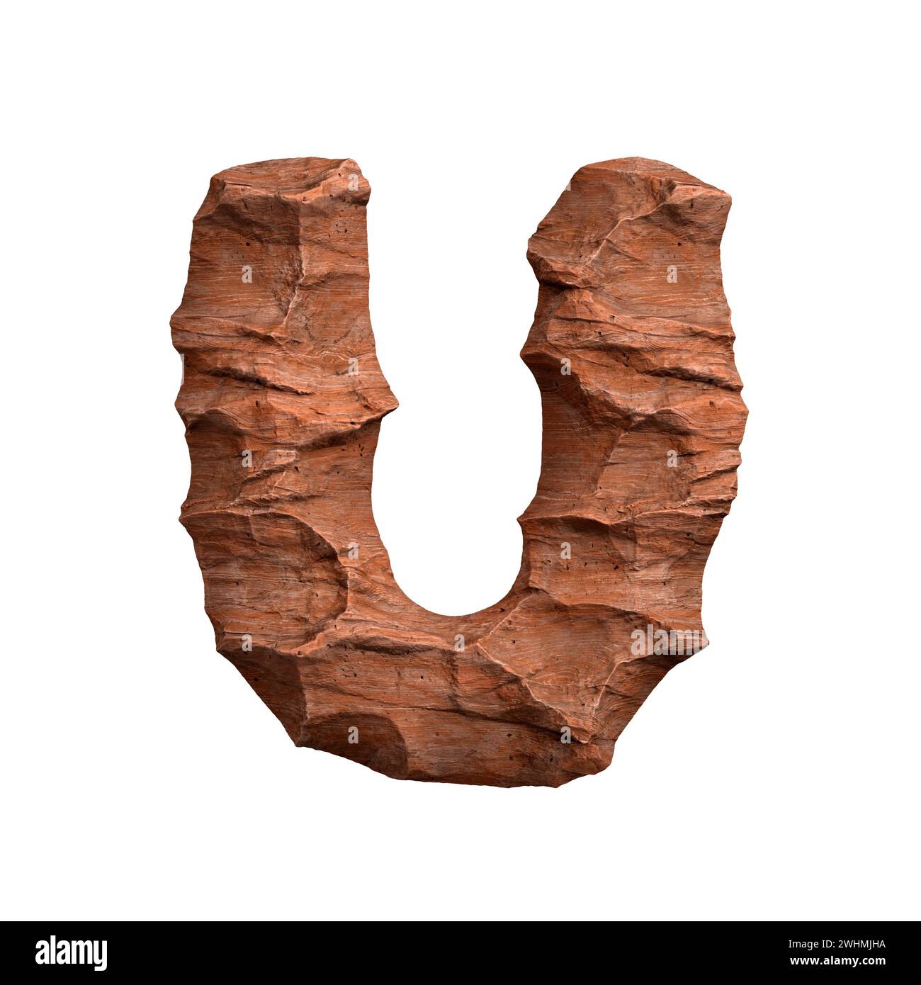 Lettera U in arenaria del deserto - font Capital 3d Red Rock - adatto per l'Arizona, la geologia o argomenti correlati al deserto Foto Stock