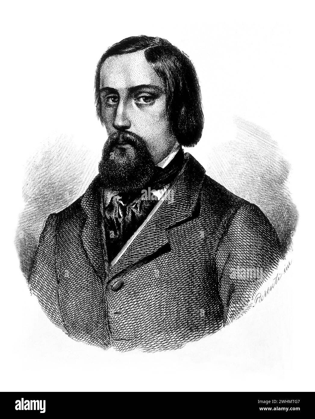 1849 c., ITALIA : il poeta e patriota italiano GOFFREDO MAMELI ( 1827 - 1849 ). Autore del poema Fratelli d'Italia ( 1847 ), inno nazionale ufficiale d'Italia del 1946 con musiche del compositore Michele Novaro (Genova 1822 - 1885 ). Ritratto inciso da parenti . - STORIA - FOTO STORICHE - POETA - PATRIOTA - RISORGIMENTO - poesia - letterato - letteratura - Inno NAZIONALE italiano - ITALIA - ritratto - ritratto - barba - EROE - incisione - incisione - ILLUSTRAZIONE --- ARCHIVIO GBB Foto Stock