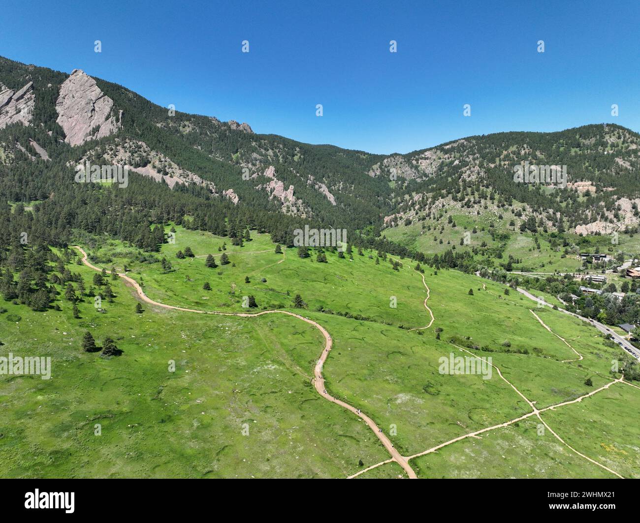 Flatirons, formazioni rocciose al Chautauqua Park vicino a Boulder, Colorado Foto Stock