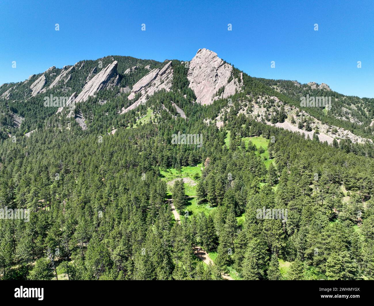 Flatirons, formazioni rocciose al Chautauqua Park vicino a Boulder, Colorado Foto Stock