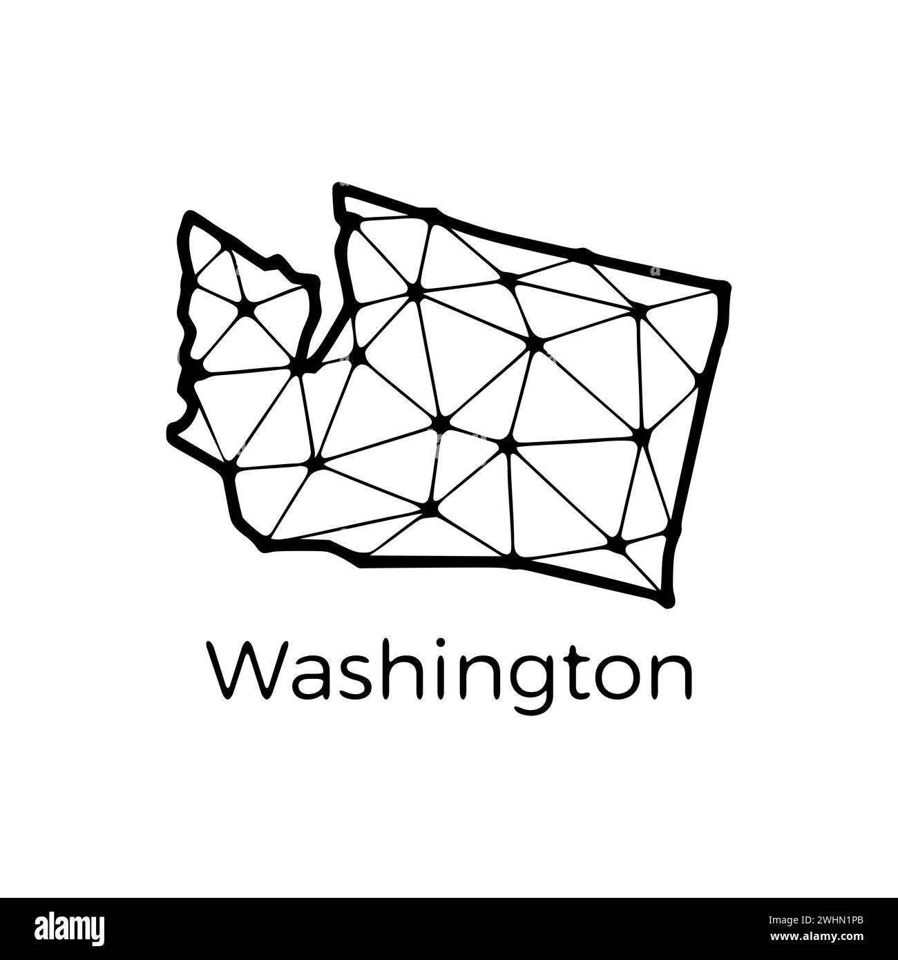 Mappa di stato di Washington DC illustrazione poligonale fatta di linee e punti, isolata su sfondo bianco. STATI UNITI: Design a basso poli Foto Stock