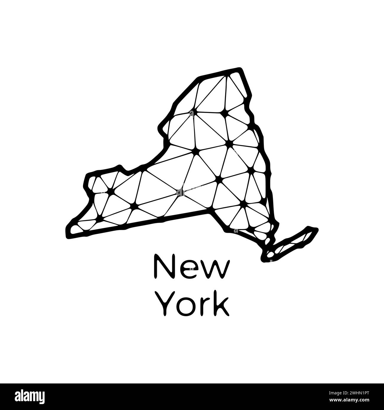 Mappa dello stato di New York illustrazione poligonale fatta di linee e punti, isolata su sfondo bianco. STATI UNITI: Design a basso poli Foto Stock