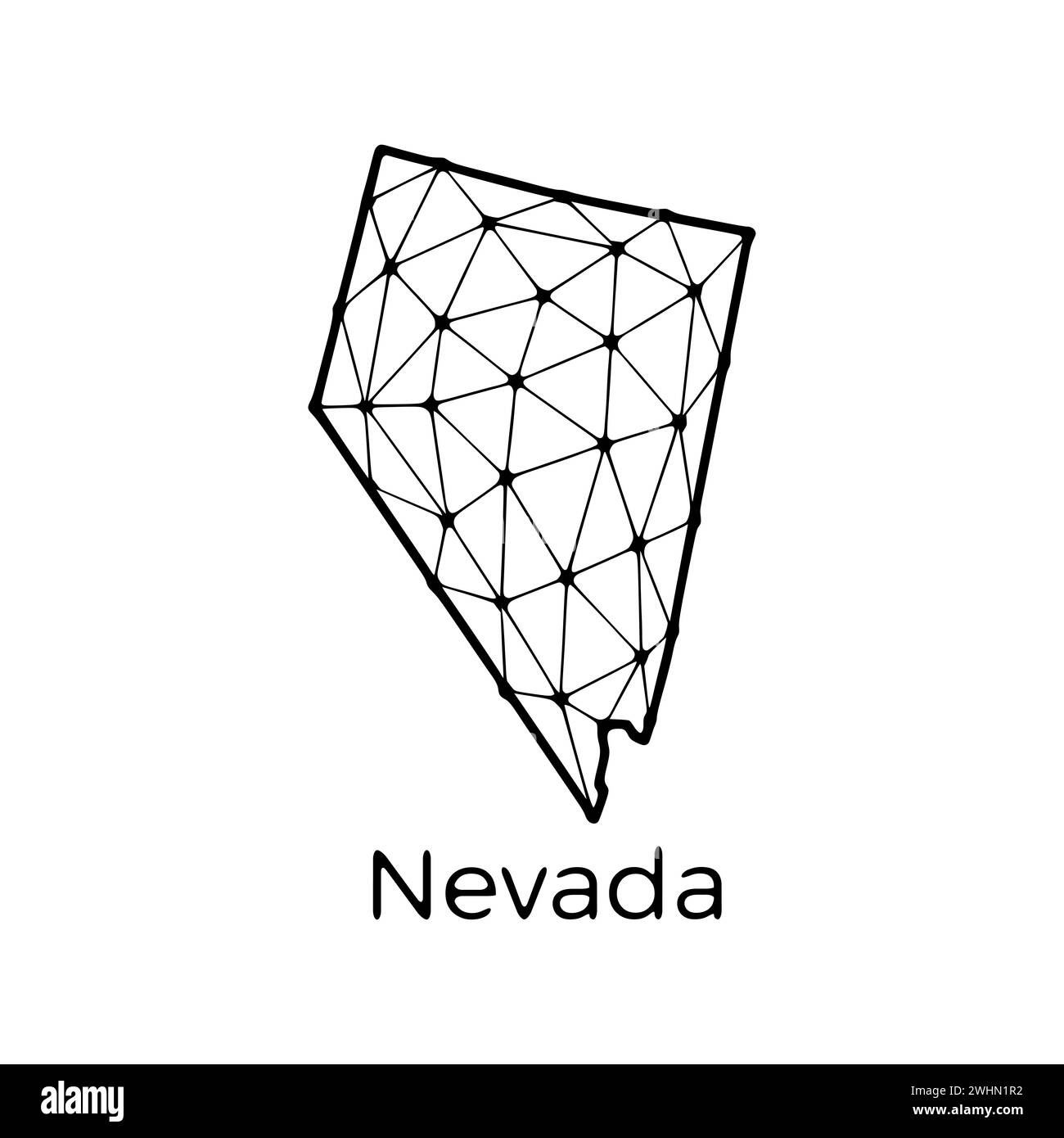 Mappa dello stato del Nevada illustrazione poligonale fatta di linee e punti, isolata su sfondo bianco. STATI UNITI: Design a basso poli Foto Stock