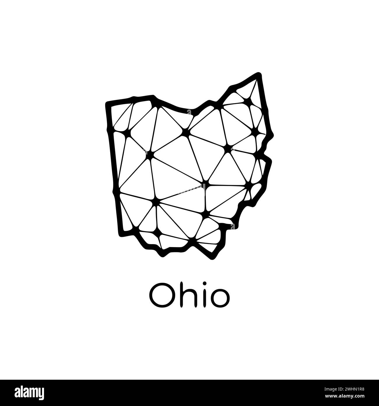 Mappa dello stato dell'Ohio illustrazione poligonale fatta di linee e punti, isolata su sfondo bianco. STATI UNITI: Design a basso poli Foto Stock