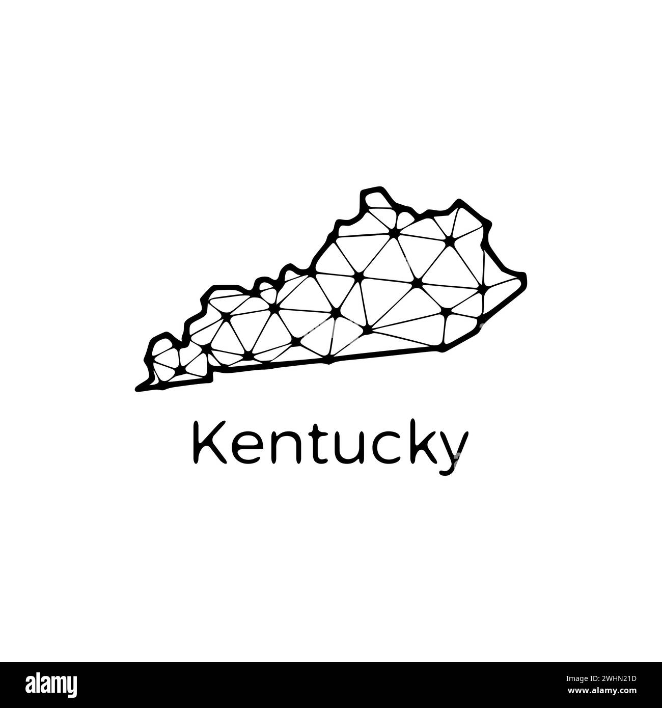 Mappa dello stato del Kentucky illustrazione poligonale fatta di linee e punti, isolata su sfondo bianco. STATI UNITI: Design a basso poli Foto Stock