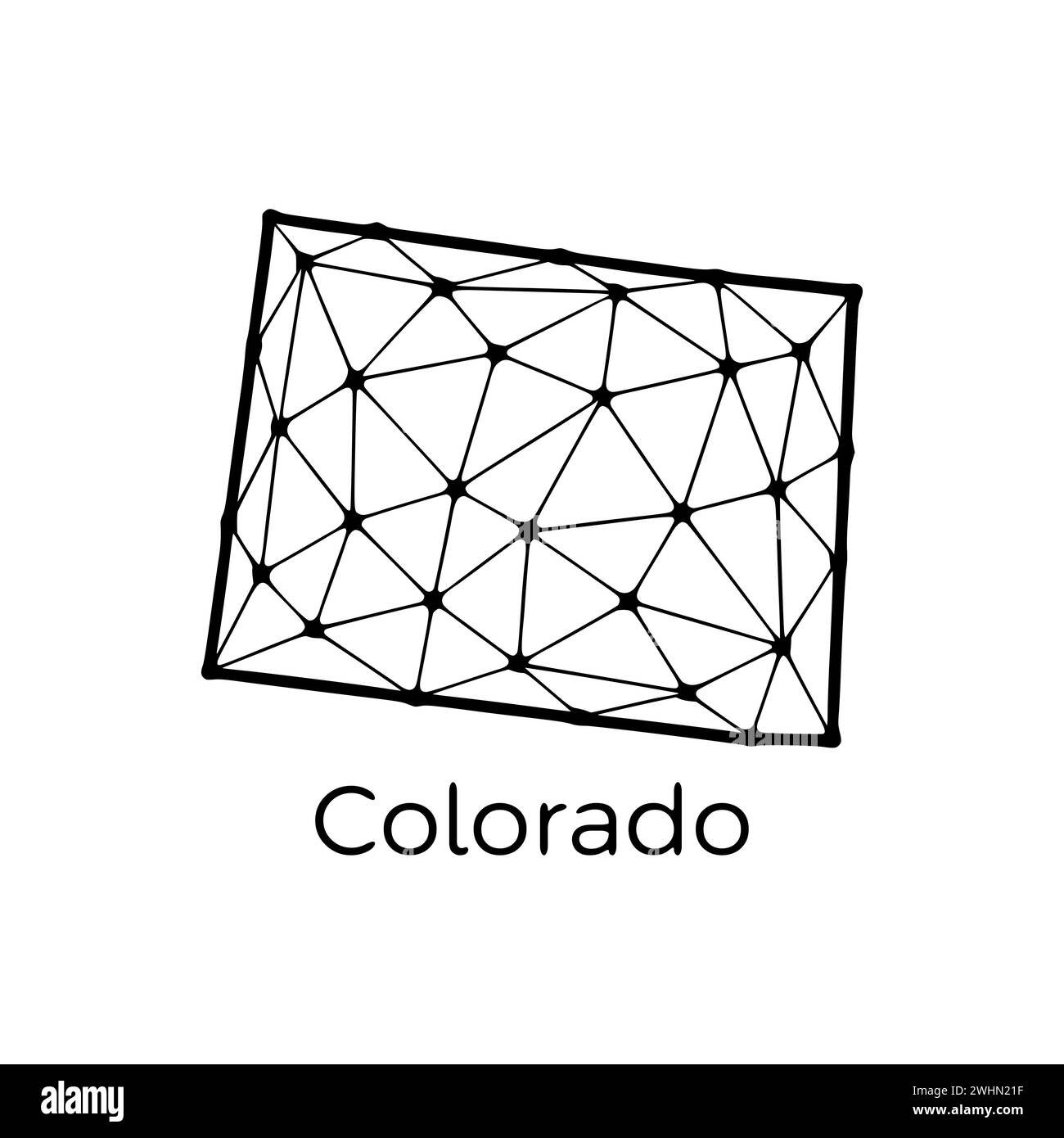 Mappa dello stato del Colorado illustrazione poligonale fatta di linee e punti, isolata su sfondo bianco. STATI UNITI: Design a basso poli Foto Stock