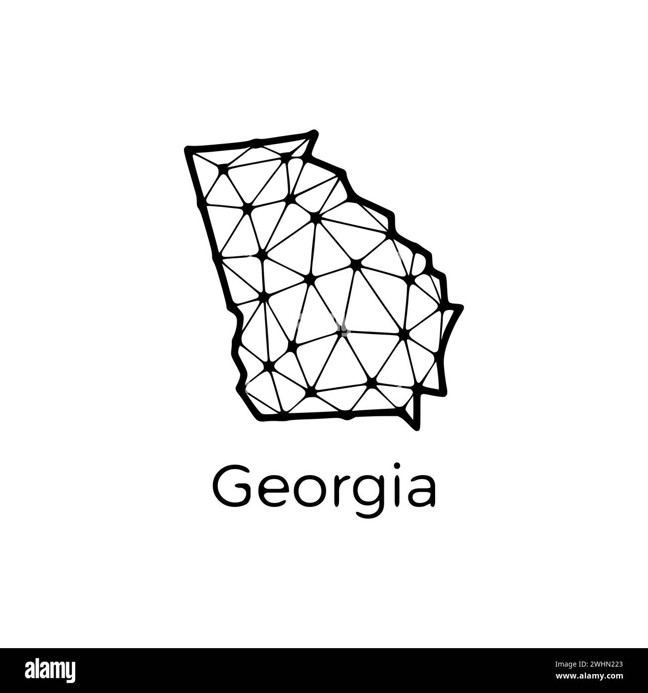 Mappa di stato della Georgia illustrazione poligonale fatta di linee e punti, isolata su sfondo bianco. STATI UNITI: Design a basso poli Foto Stock