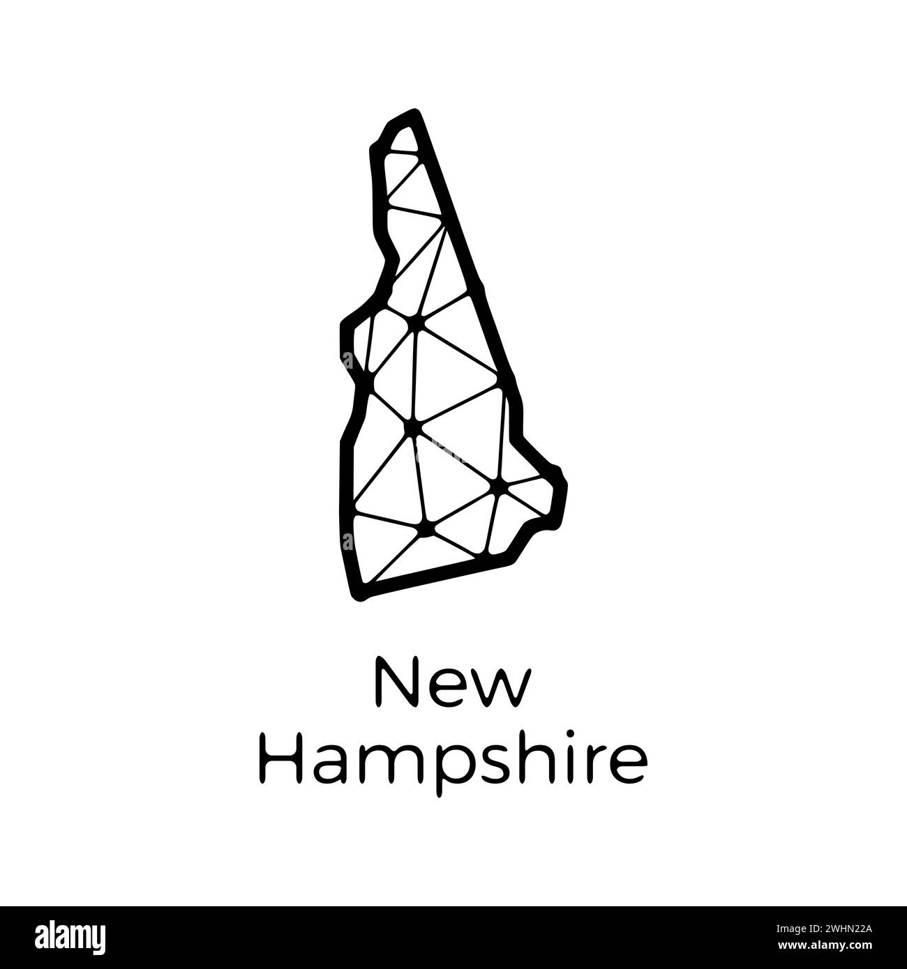 Mappa dello stato del New Hampshire illustrazione poligonale fatta di linee e punti, isolata su sfondo bianco. STATI UNITI: Design a basso poli Foto Stock