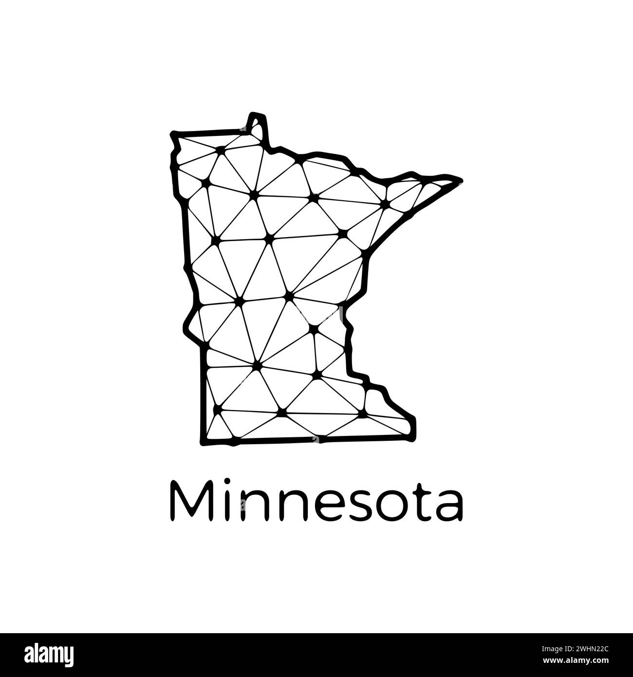 Mappa dello stato del Minnesota illustrazione poligonale fatta di linee e punti, isolata su sfondo bianco. STATI UNITI: Design a basso poli Foto Stock