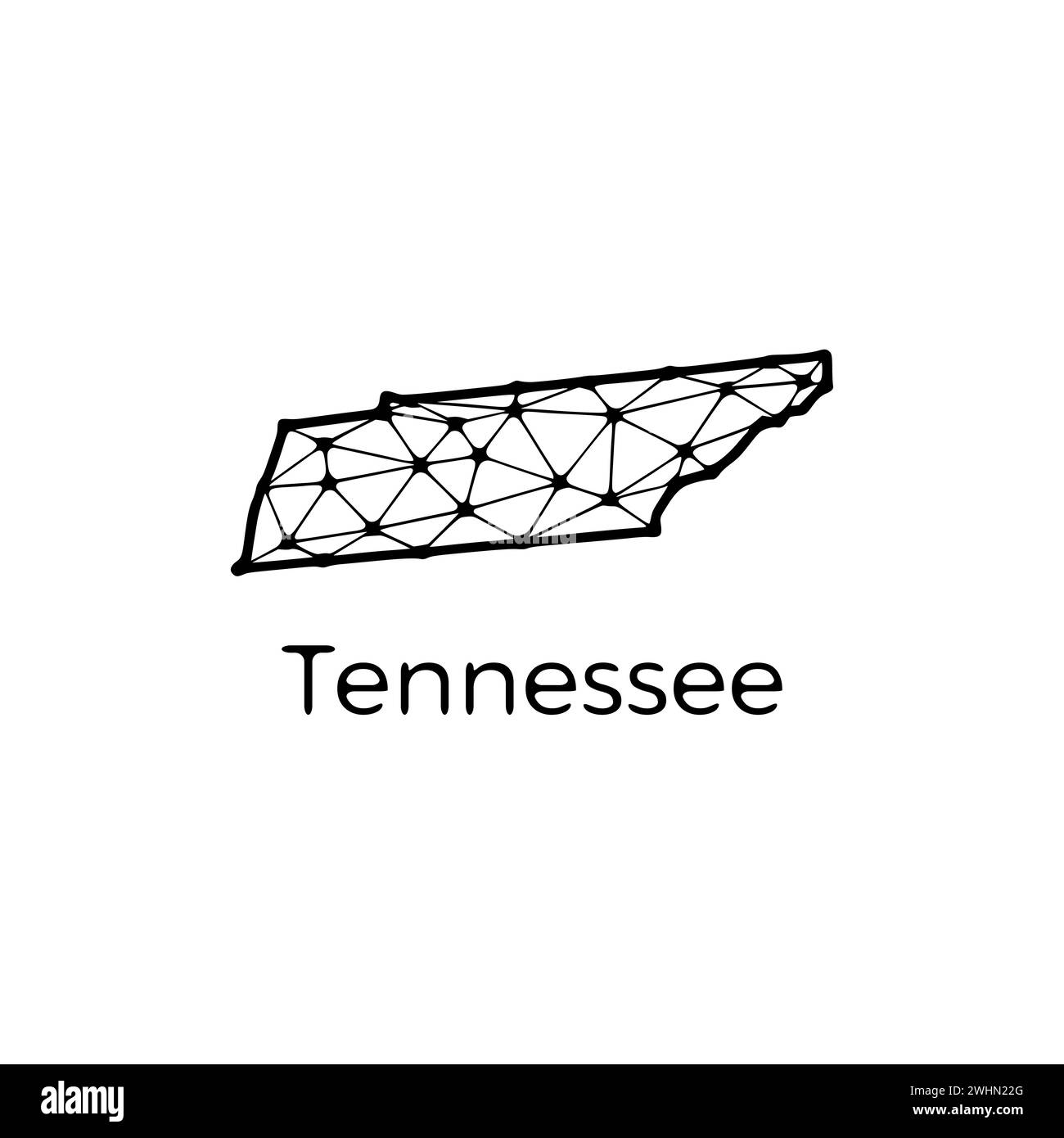 Mappa dello stato del Tennessee illustrazione poligonale fatta di linee e punti, isolata su sfondo bianco. STATI UNITI: Design a basso poli Foto Stock