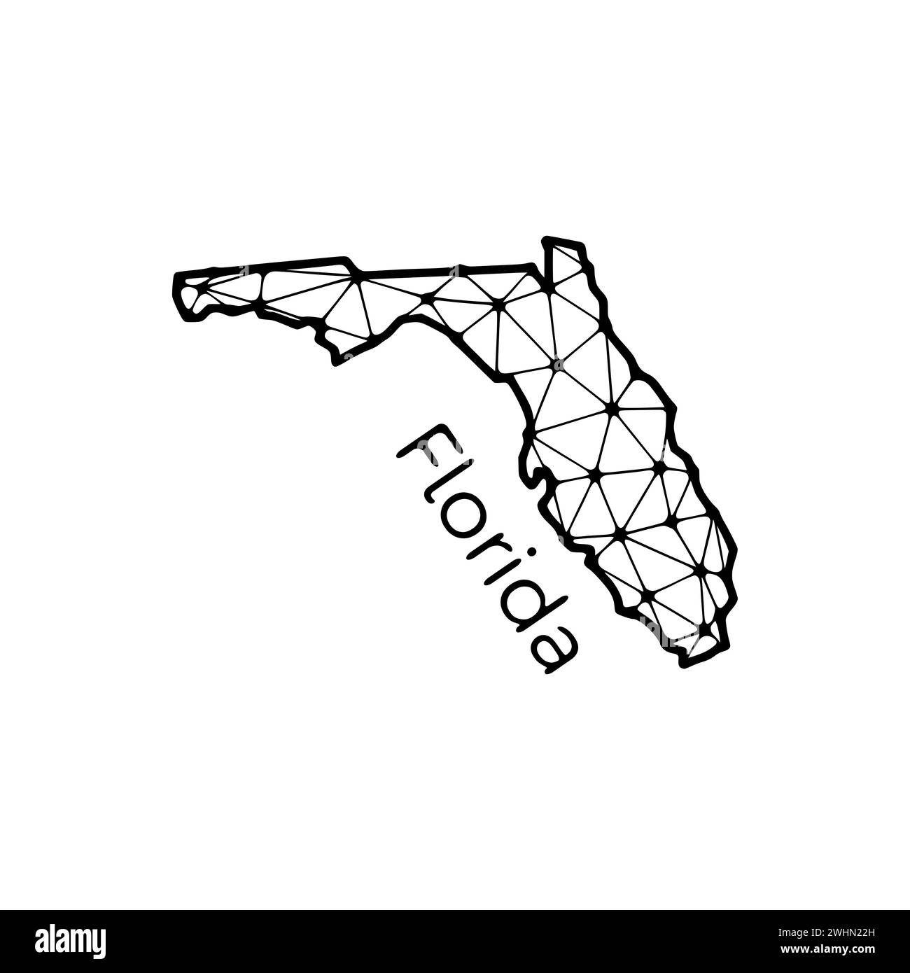 Mappa dello stato della Florida illustrazione poligonale fatta di linee e punti, isolata su sfondo bianco. STATI UNITI: Design a basso poli Foto Stock