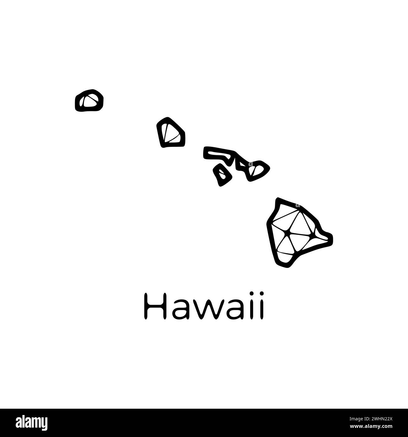 Mappa dello stato delle Hawaii illustrazione poligonale fatta di linee e punti, isolata su sfondo bianco. STATI UNITI: Design a basso poli Foto Stock