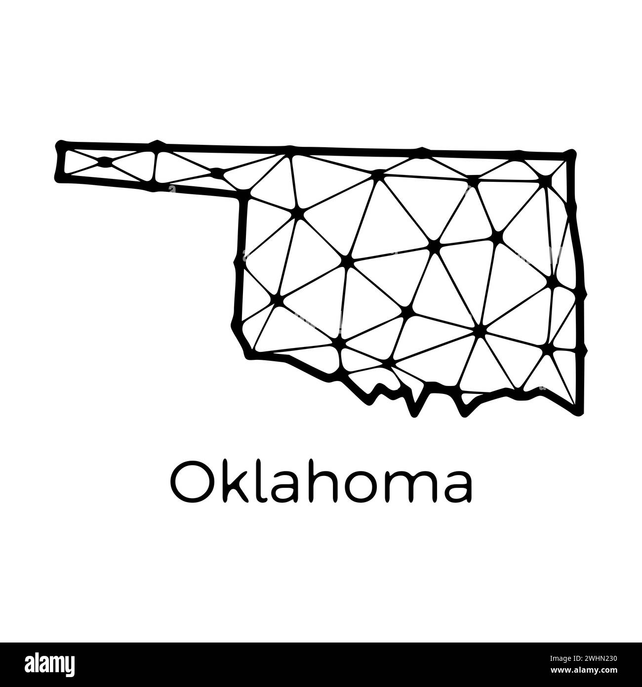 Mappa dello stato dell'Oklahoma illustrazione poligonale fatta di linee e punti, isolata su sfondo bianco. STATI UNITI: Design a basso poli Foto Stock