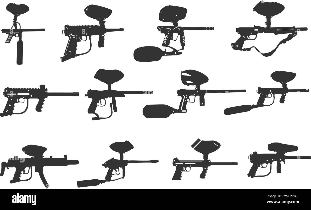 Silhouette pistola Paintball, silhouette pistola Paintball, Clipart pistola Paintball, silhouette pistola, illustrazione vettore pistola Paintball Illustrazione Vettoriale