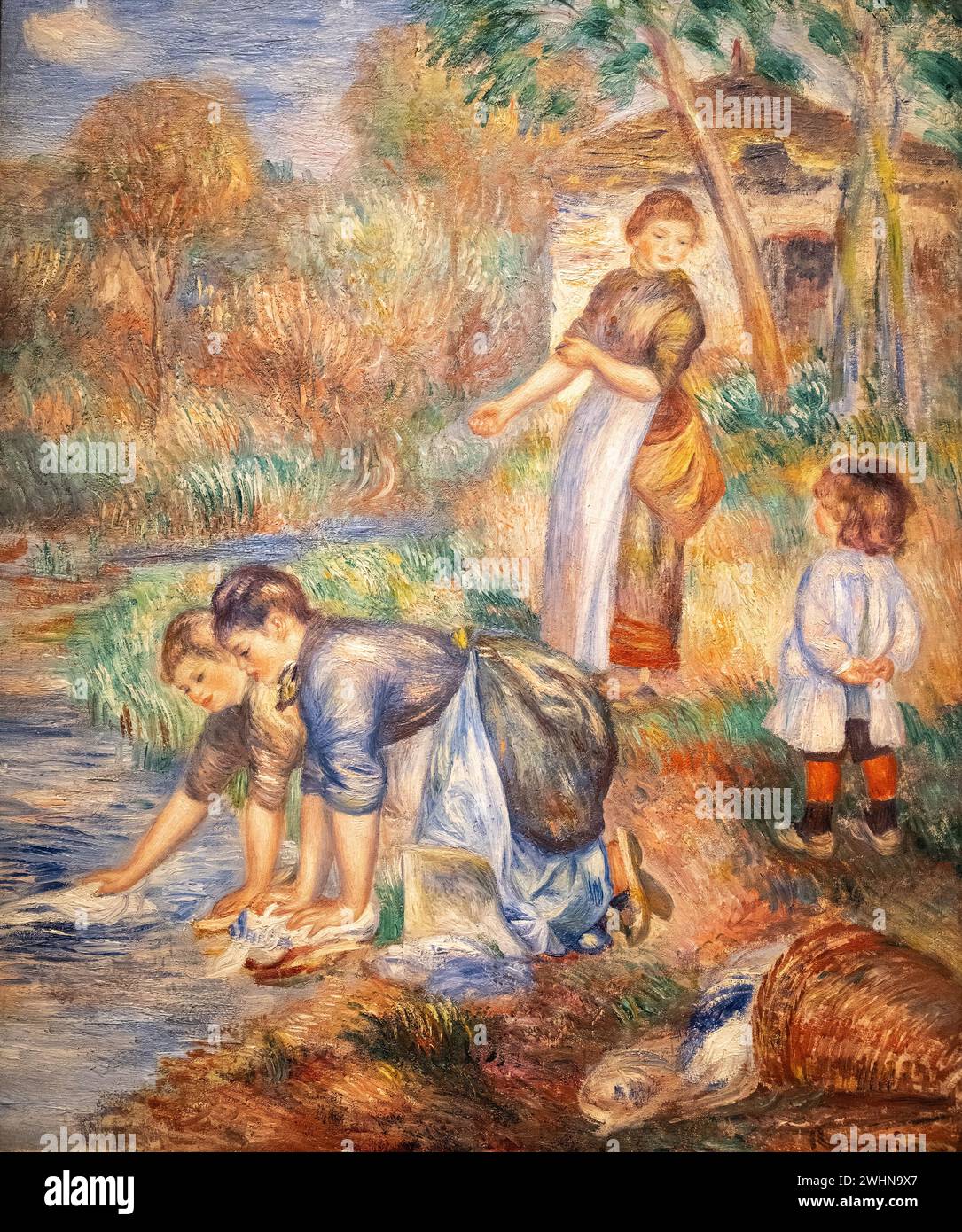 Dipinto di Pierre-Auguste Renoir nel 1888, olio su tela, chiamato "donne lavatrici" in mostra al Museo d'Arte di Baltimora Foto Stock