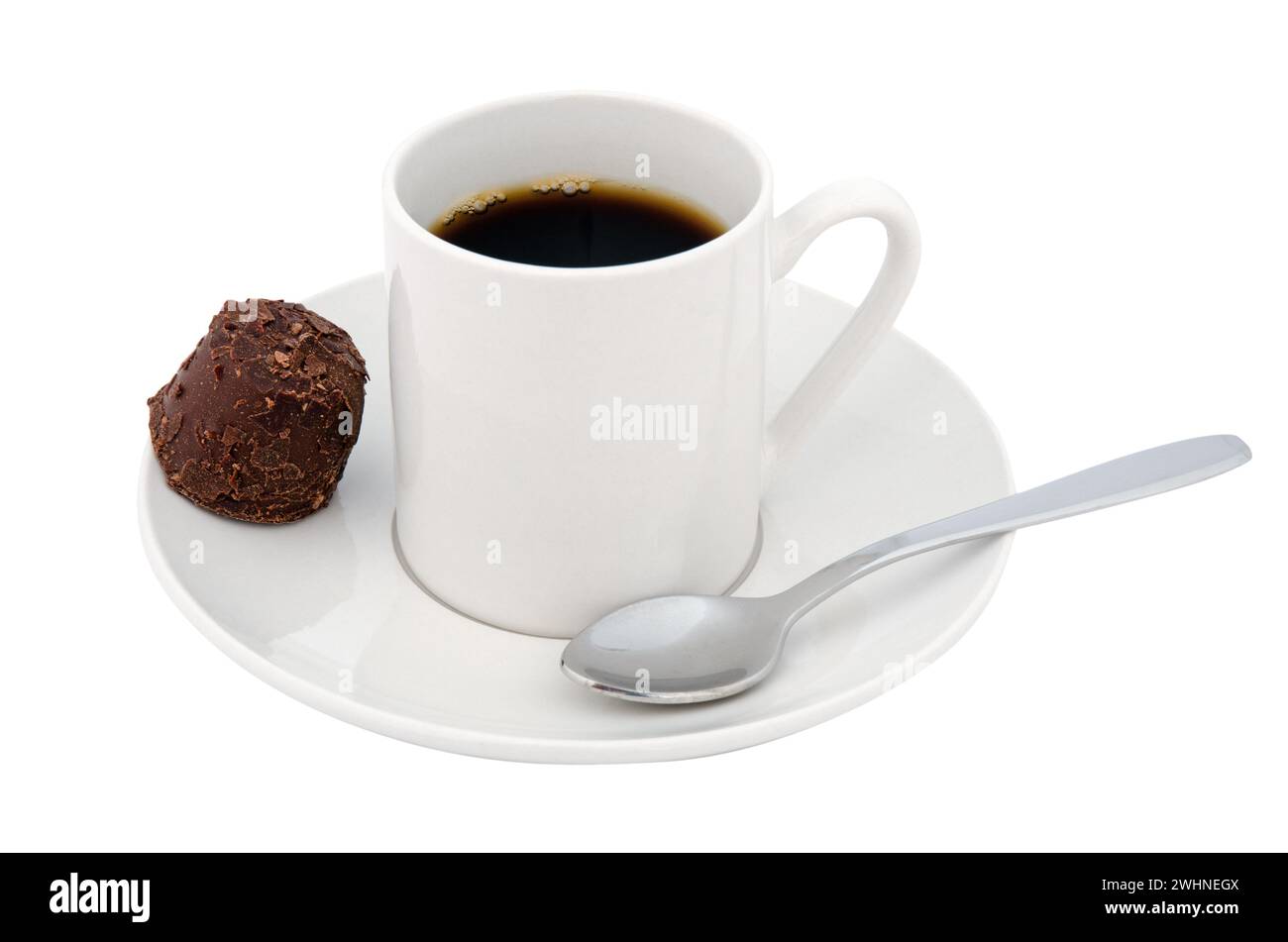 Tazza di caffè e dolce al cioccolato Foto Stock