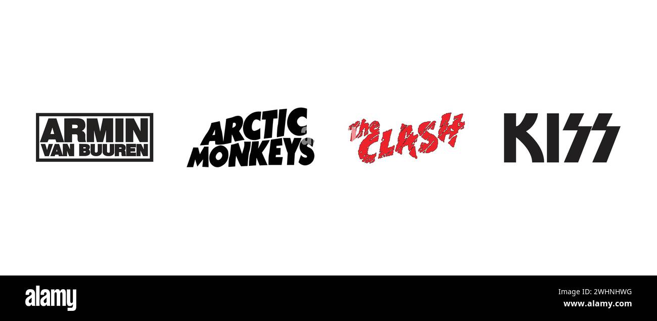 The Clash, scimmie artiche, Armin Van Buuren, BACIO. Illustrazione vettoriale, logo editoriale. Illustrazione Vettoriale