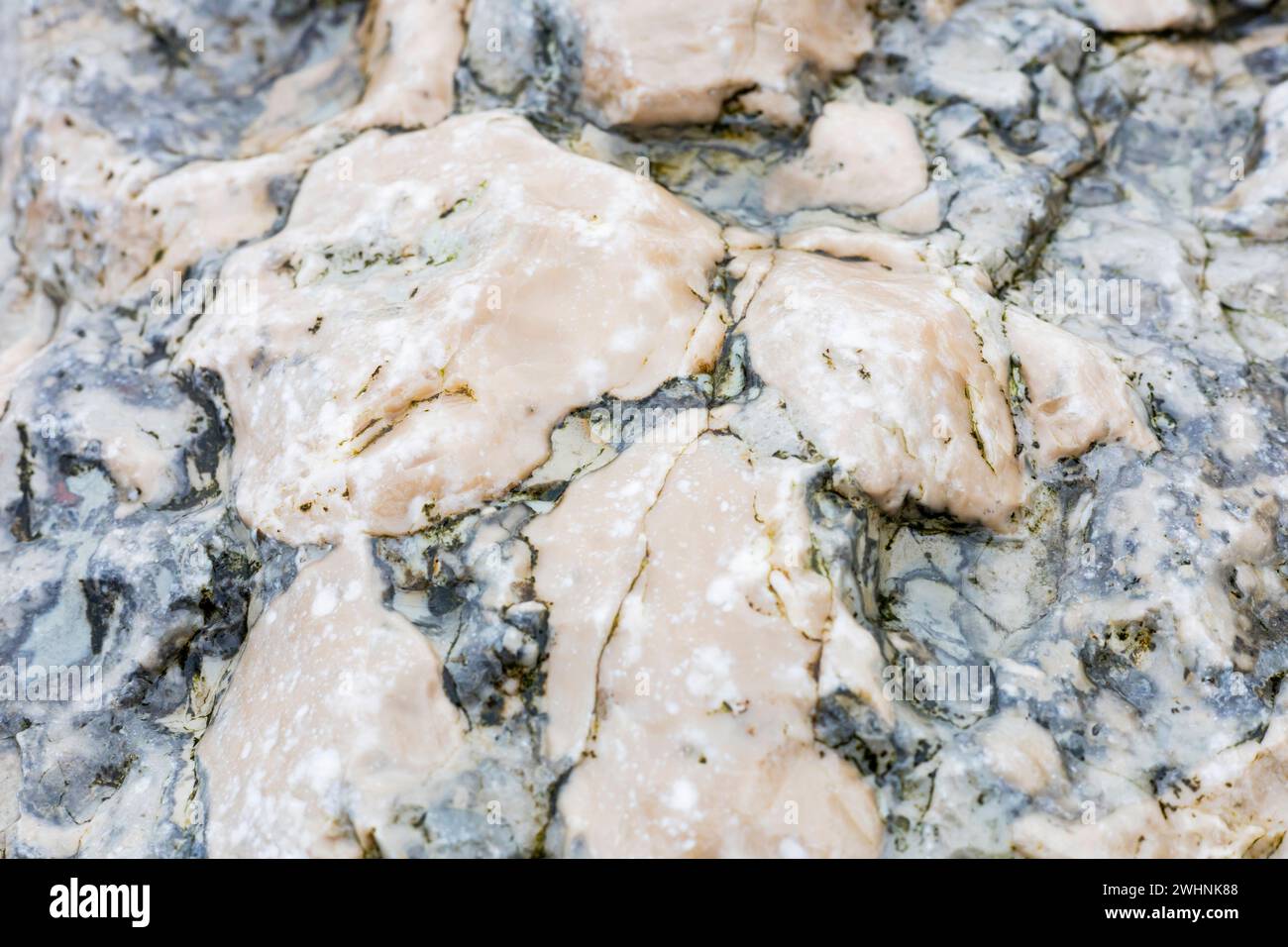 Pietra naturale lucida, non trattata. Sfondo, sfondo. Splendido sfondo in pietra selvatica non trattata. Primo piano dove si trova la consistenza della pietra Foto Stock