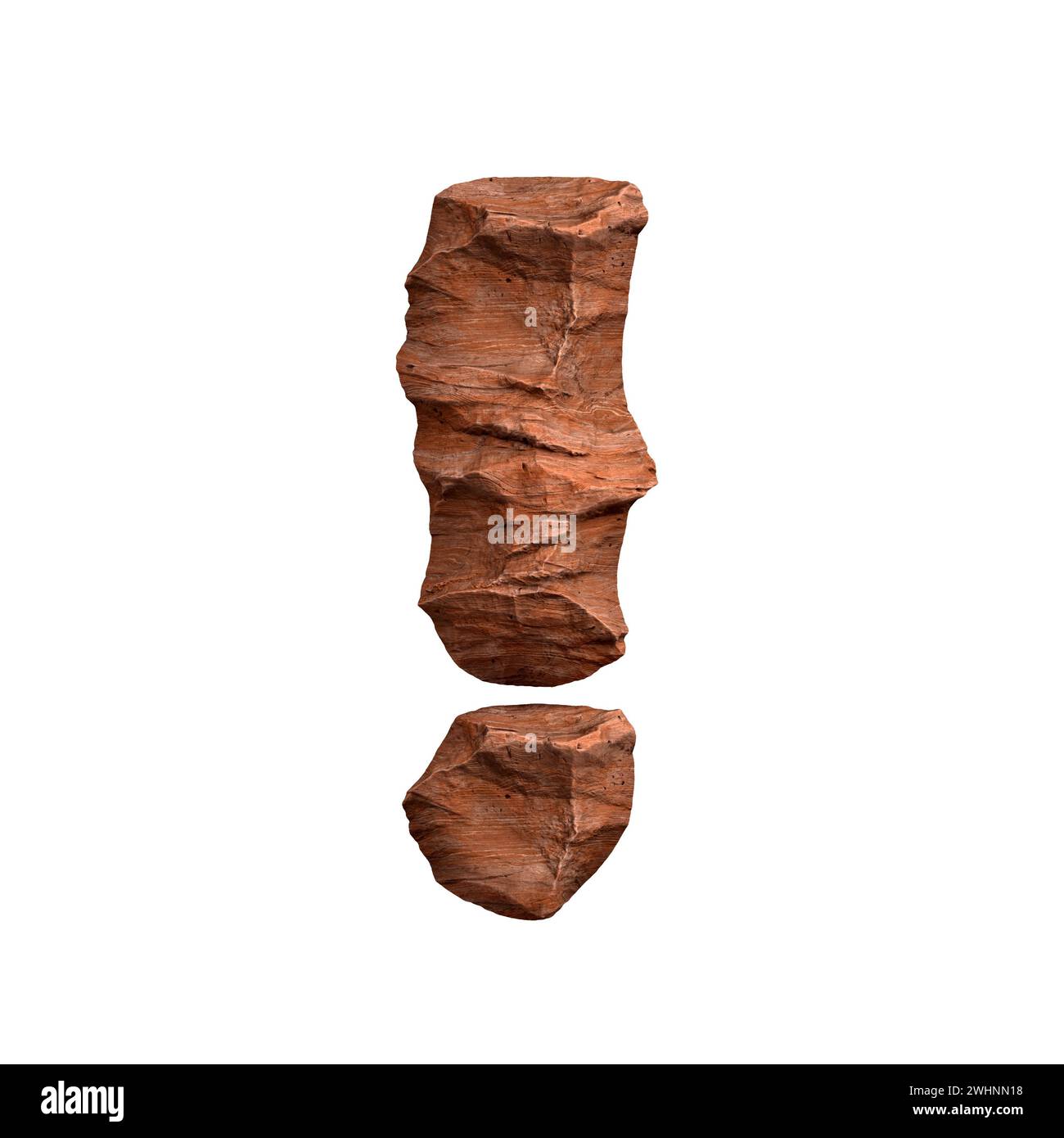 Punto esclamativo in arenaria del deserto - simbolo di roccia rossa 3d - adatto per l'Arizona, la geologia o i soggetti correlati al deserto Foto Stock