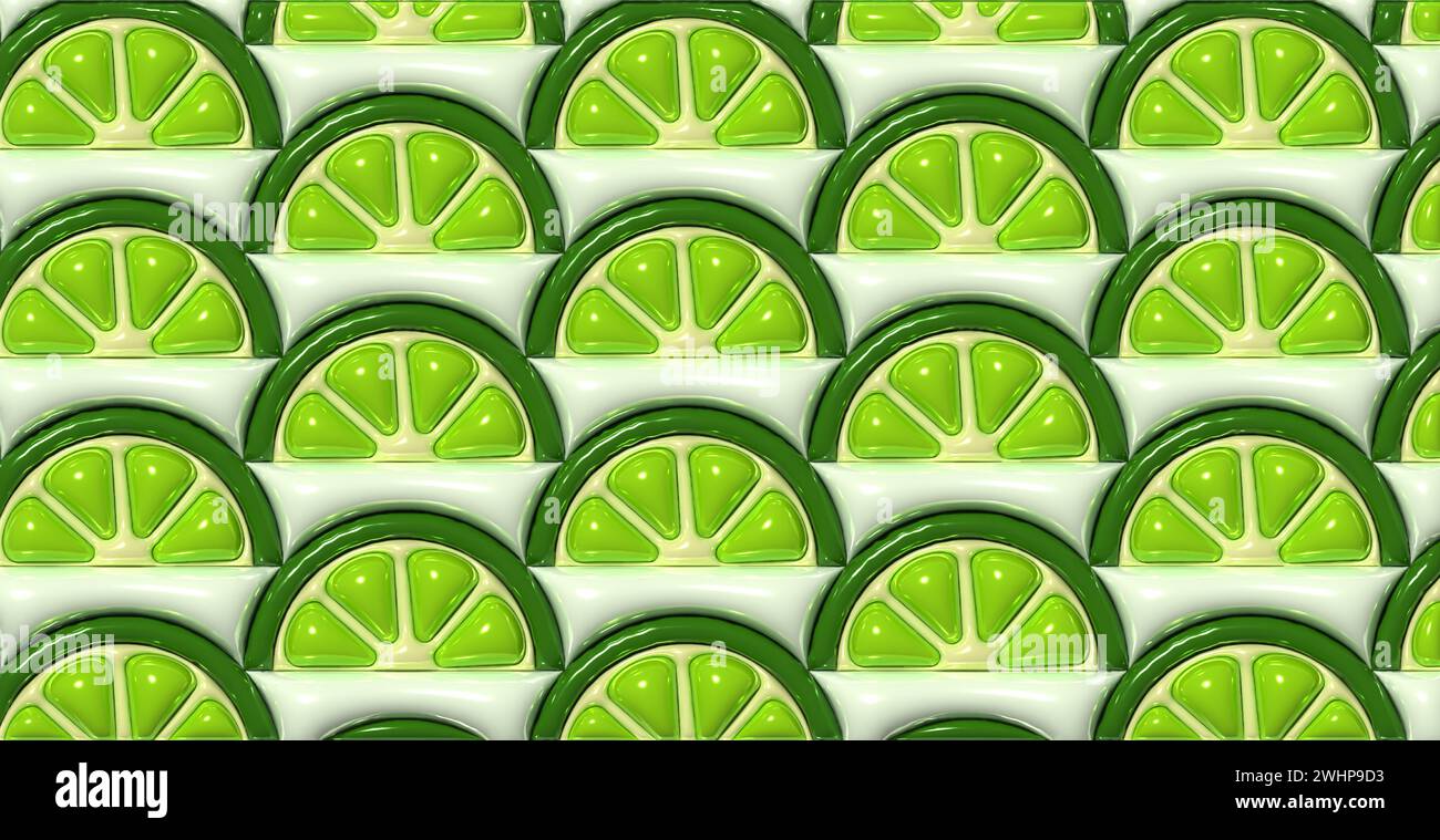 Spicchi di lime su sfondo verde, motivo ripetuto Foto Stock