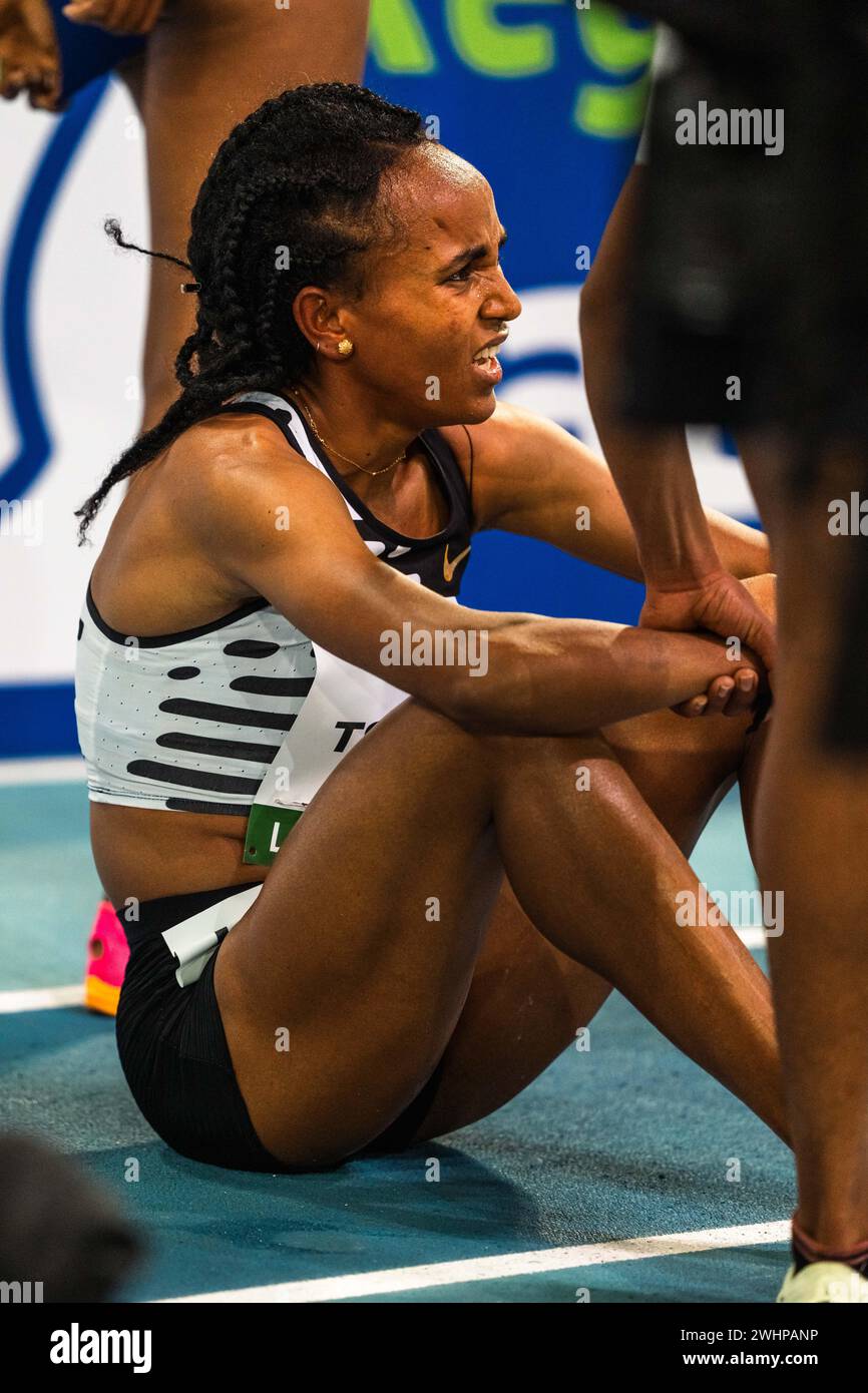 Gudaf TSEGAY (ETH), 3000m donne, durante il Meeting de Lievin 2024, Hauts-de-France Pas-de-Calais Trophee EDF, World Athletics Indoor Tour Gold Athletics evento il 10 febbraio 2024 all'Arena di Lievin, Francia Foto Stock