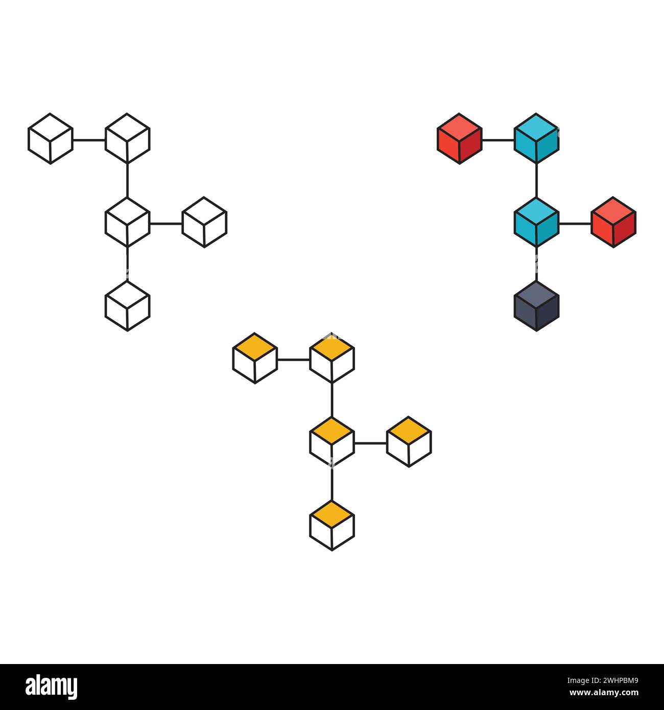 Icona vettoriale blockchain su sfondo bianco. Simbolo dell'icona della blockchain vettoriale piatta, tratto dalla moderna collezione di criptovalute per il concetto mobile e il Web A. Illustrazione Vettoriale