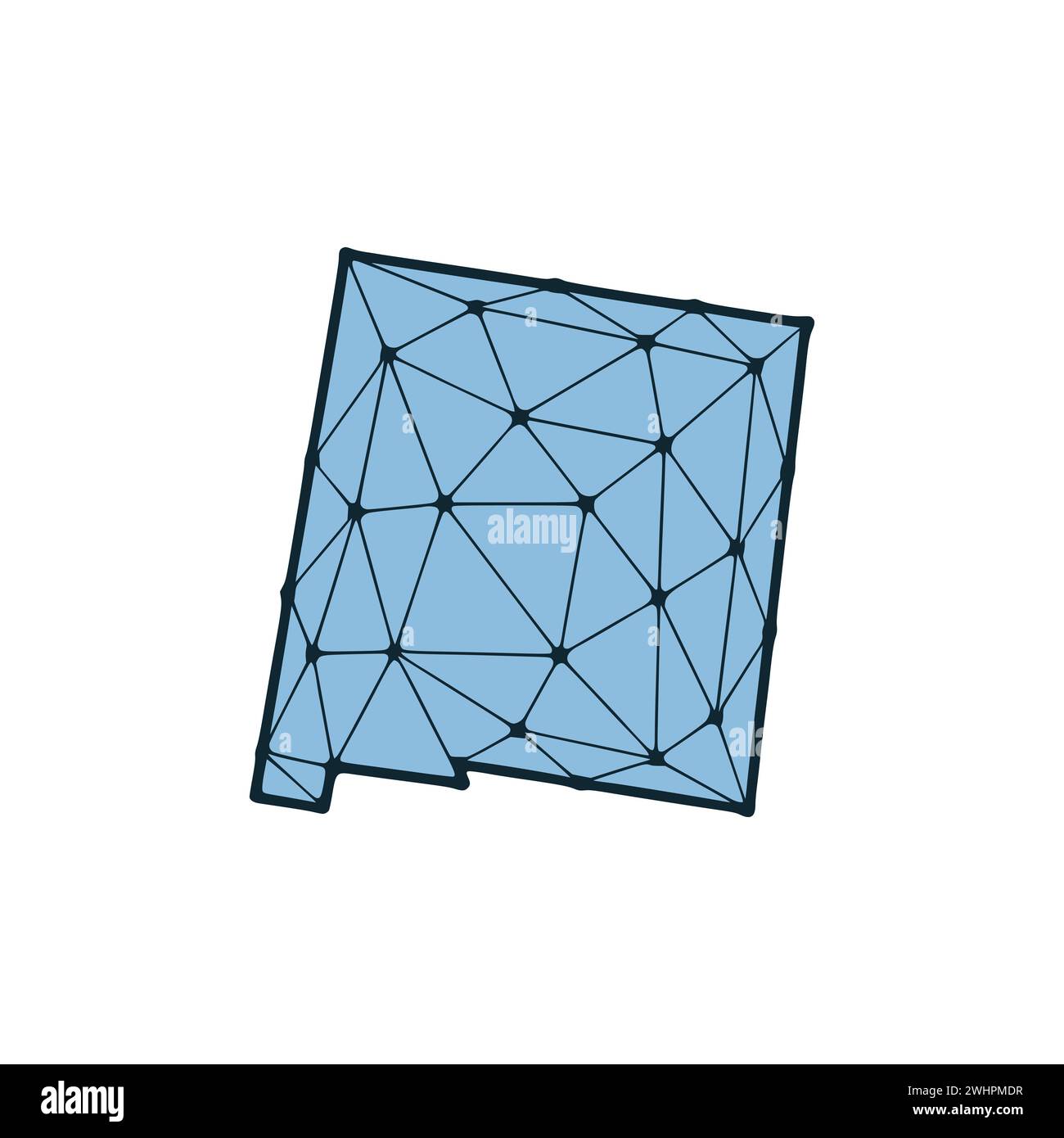 Illustrazione poligonale della mappa dello stato del New Mexico fatta di linee e punti, isolata su sfondo bianco. STATI UNITI: Design a basso poli Foto Stock