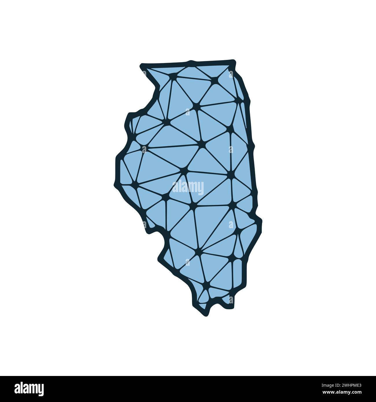 Illustrazione poligonale della mappa dello stato dell'Illinois fatta di linee e punti, isolata su sfondo bianco. STATI UNITI: Design a basso poli Foto Stock
