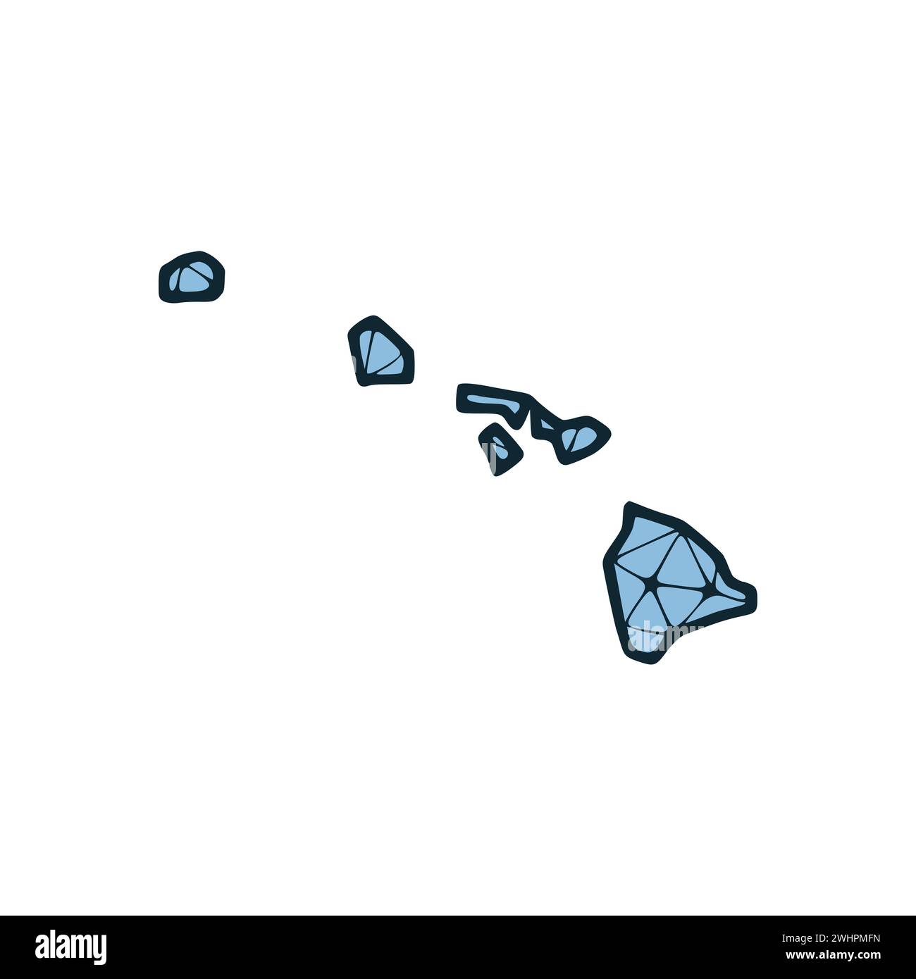 Mappa dello stato delle Hawaii illustrazione poligonale fatta di linee e punti, isolata su sfondo bianco. STATI UNITI: Design a basso poli Foto Stock