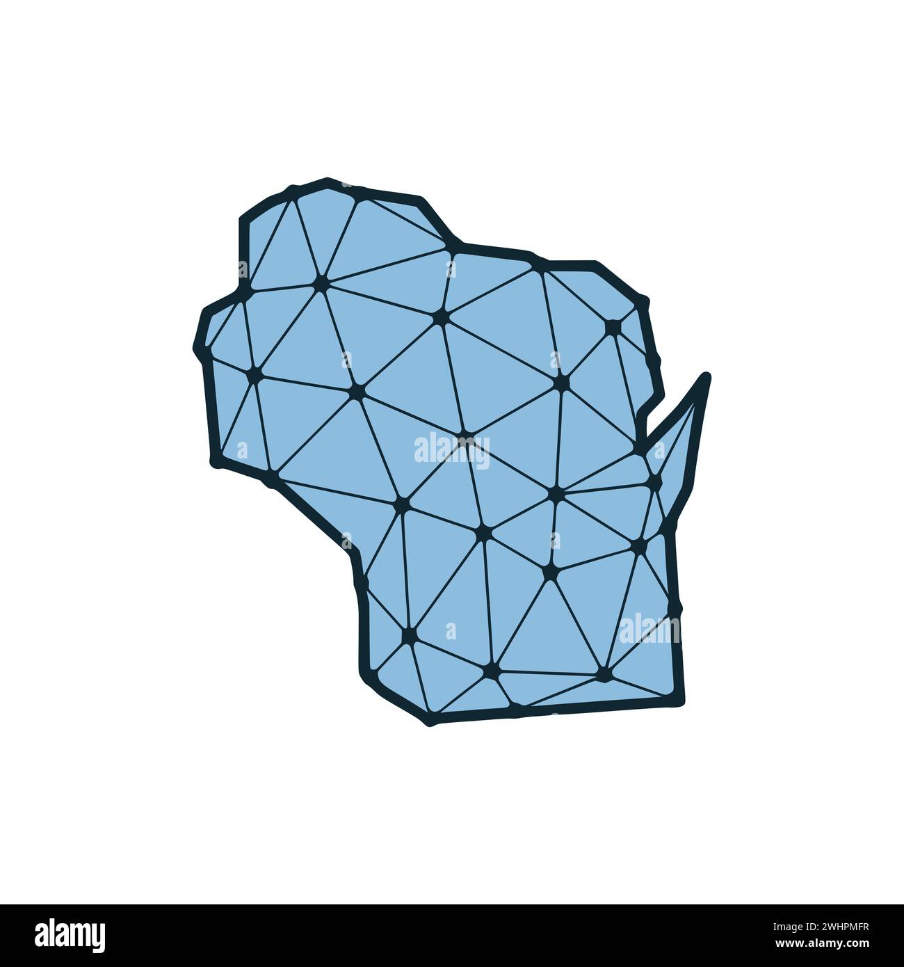Mappa dello stato del Wisconsin illustrazione poligonale fatta di linee e punti, isolata su sfondo bianco. STATI UNITI: Design a basso poli Foto Stock