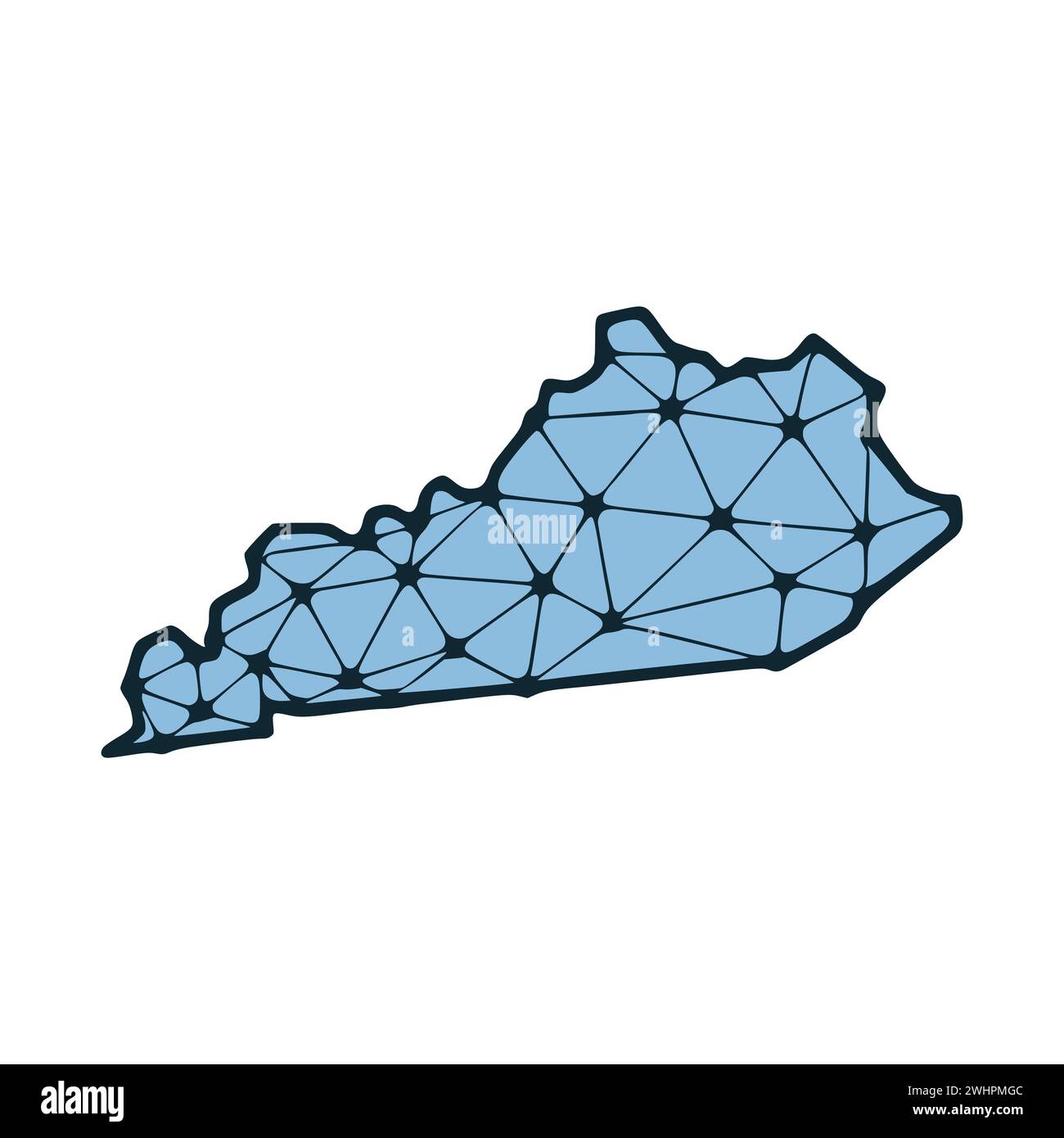 L'illustrazione poligonale della mappa di stato del Kentucky fatta di linee e punti, isolata su sfondo bianco. STATI UNITI: Design a basso poli Foto Stock