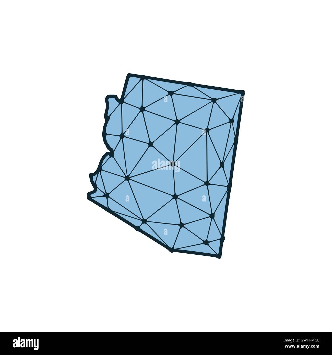Illustrazione poligonale della mappa dello stato dell'Arizona fatta di linee e punti, isolata su sfondo bianco. STATI UNITI: Design a basso poli Foto Stock