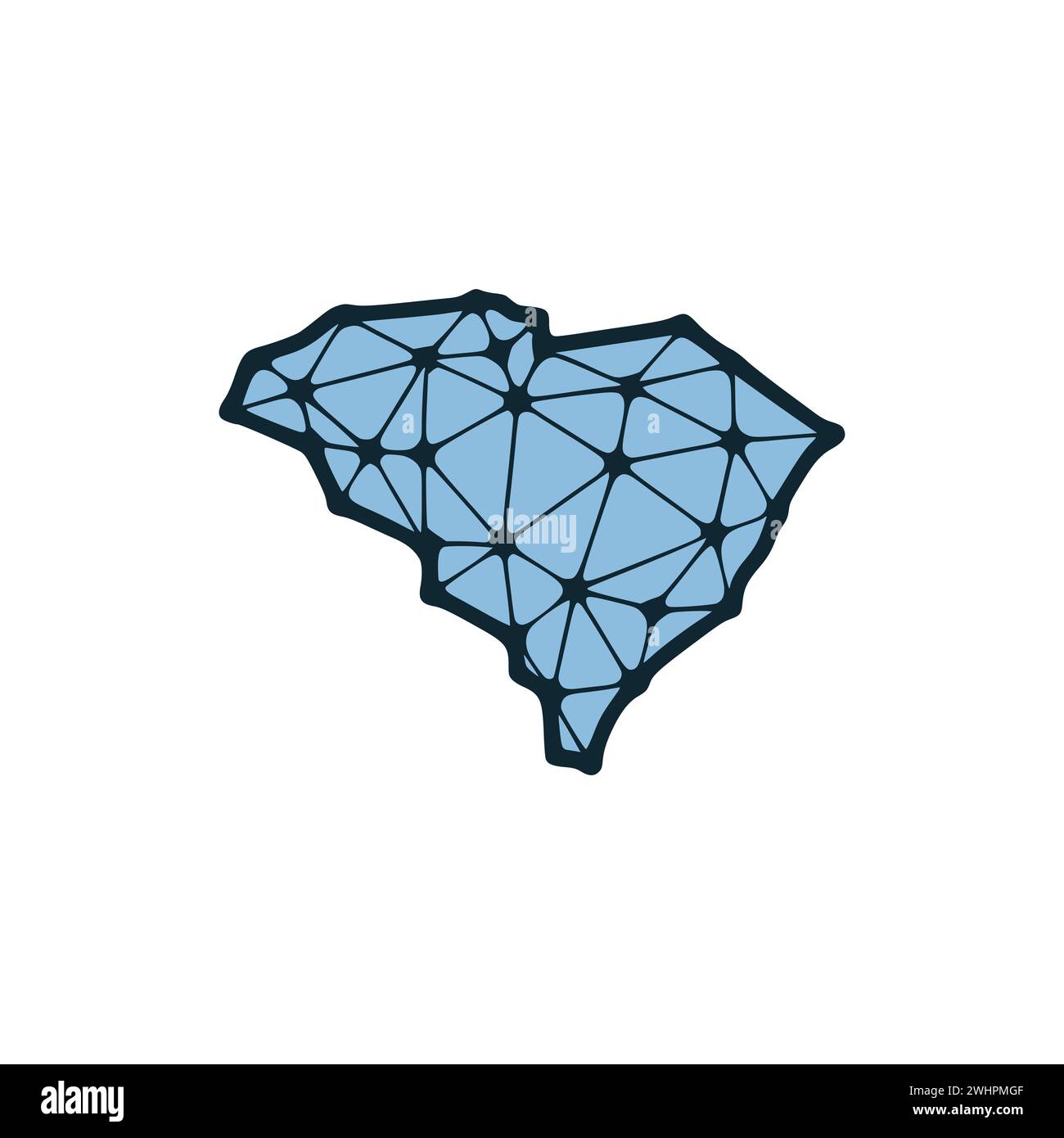 Illustrazione poligonale della mappa di stato della Carolina del Sud fatta di linee e punti, isolata su sfondo bianco. STATI UNITI: Design a basso poli Foto Stock