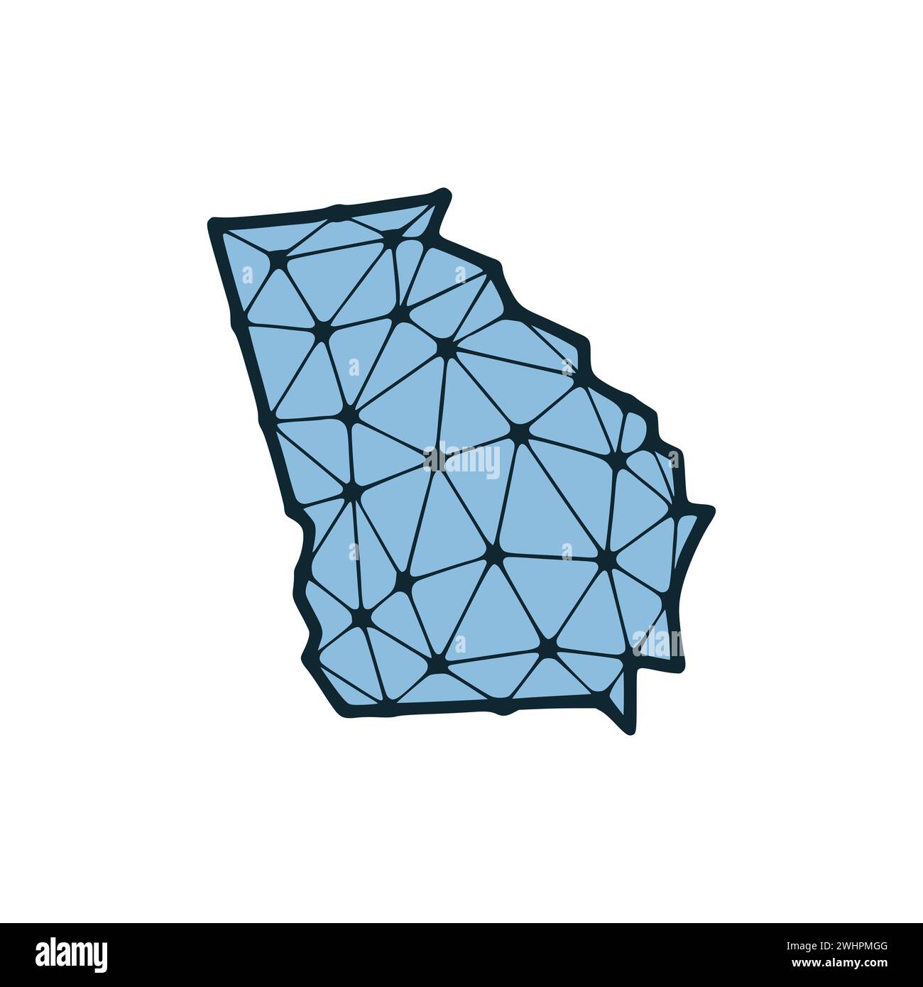 Mappa di stato della Georgia illustrazione poligonale fatta di linee e punti, isolata su sfondo bianco. STATI UNITI: Design a basso poli Foto Stock
