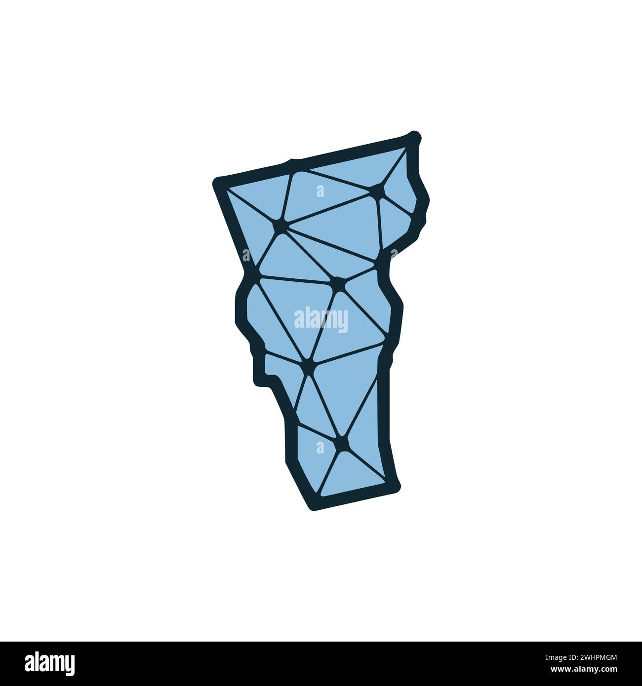 Illustrazione poligonale della mappa dello stato del Vermont fatta di linee e punti, isolata su sfondo bianco. STATI UNITI: Design a basso poli Foto Stock
