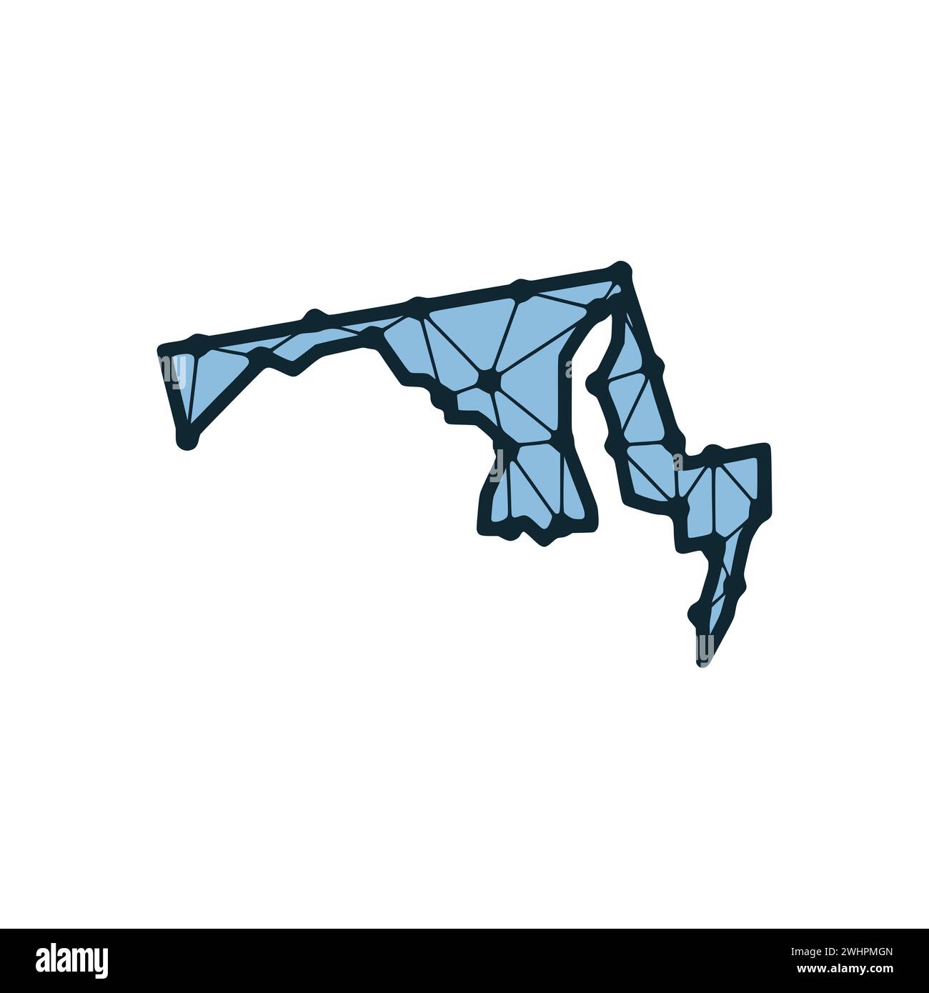 Mappa dello stato del Maryland illustrazione poligonale fatta di linee e punti, isolata su sfondo bianco. STATI UNITI: Design a basso poli Foto Stock